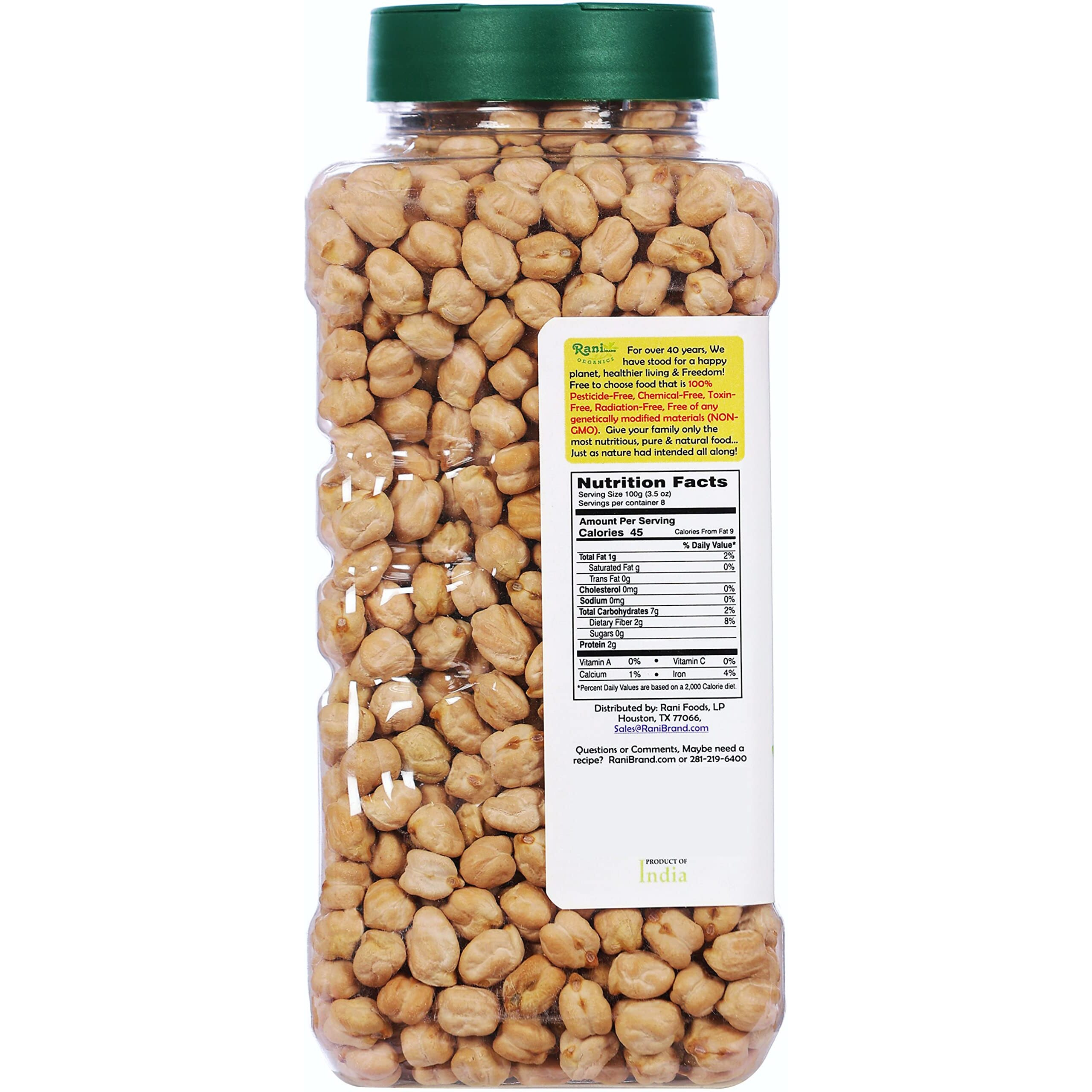 Rani Organic Garbanzo Beans (Kabuli Chana) 28oz (800g) PET Jar ~ All Natural, Vegan, Gluten Friendly, NON-GMO, Indian Origin, USDA Certified Organic