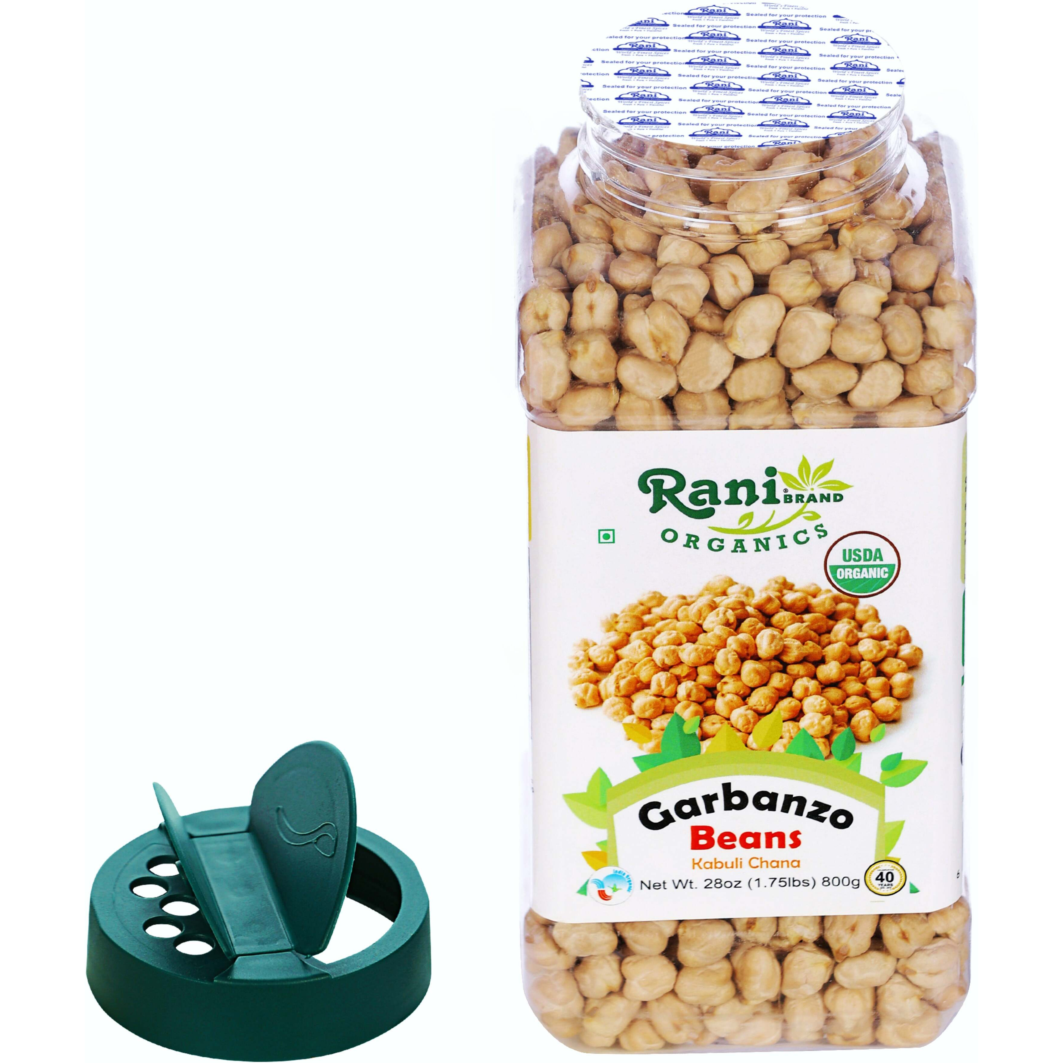 Rani Organic Garbanzo Beans (Kabuli Chana) 28oz (800g) PET Jar ~ All Natural, Vegan, Gluten Friendly, NON-GMO, Indian Origin, USDA Certified Organic