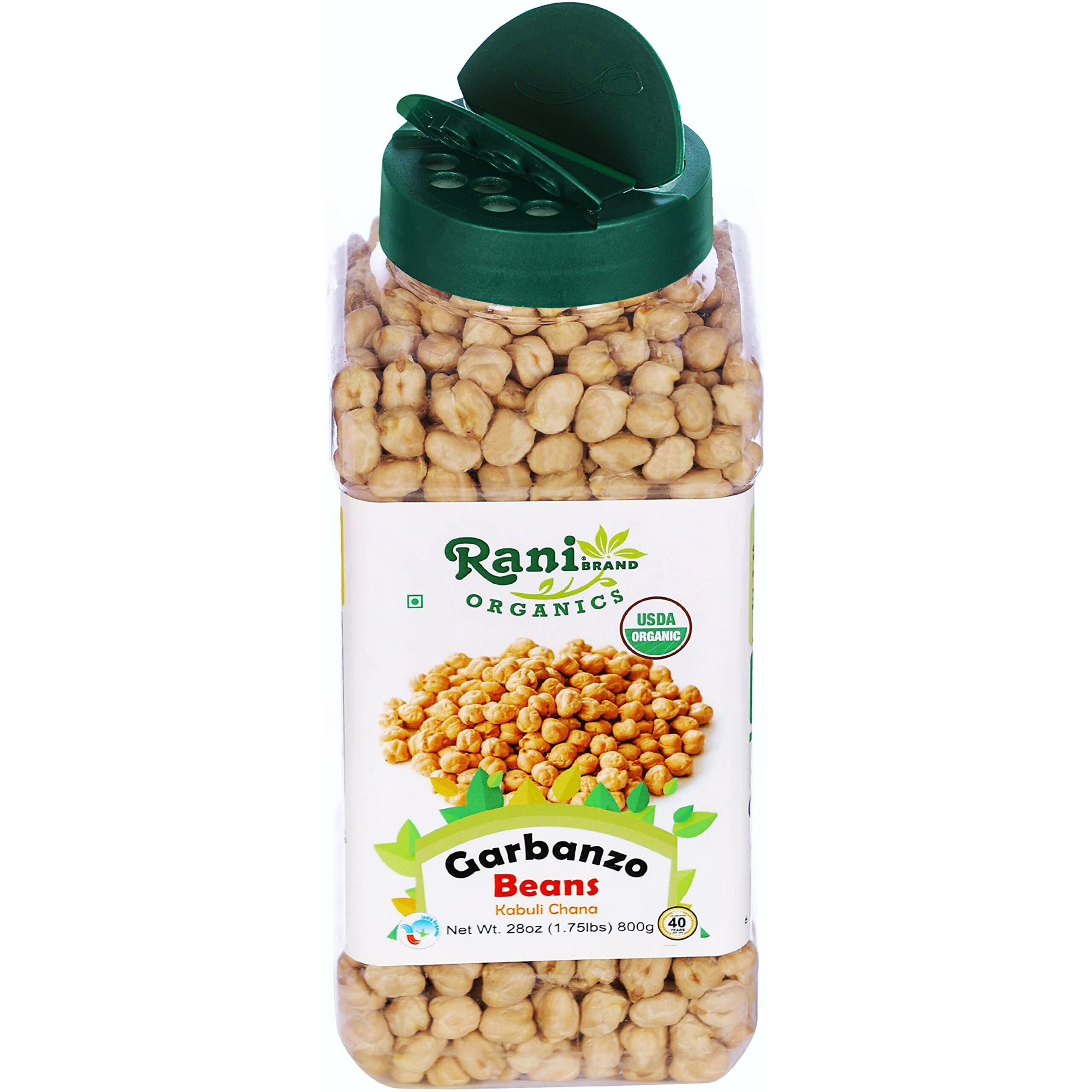 Rani Organic Garbanzo Beans (Kabuli Chana) 28oz (800g) PET Jar ~ All Natural, Vegan, Gluten Friendly, NON-GMO, Indian Origin, USDA Certified Organic