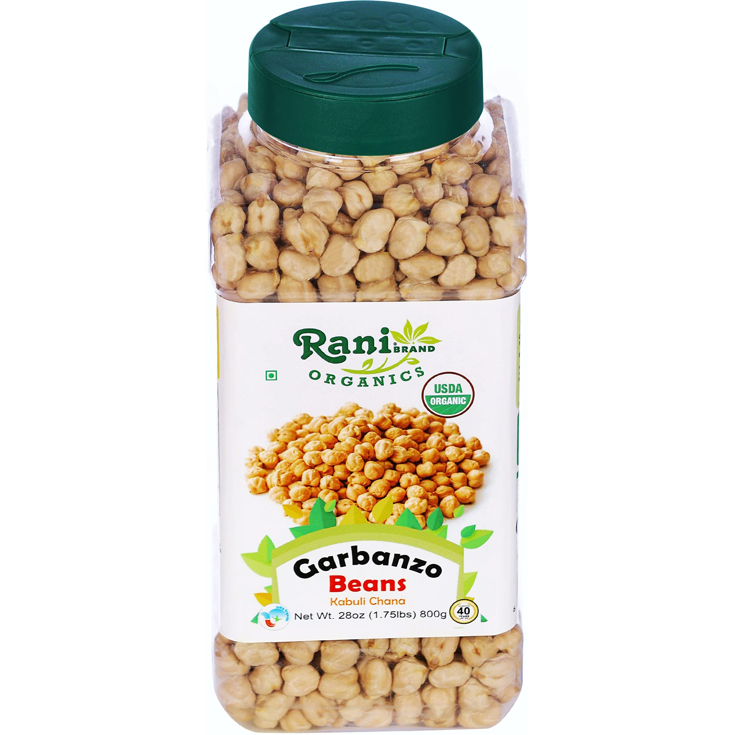Rani Organic Garbanzo Beans (Kabuli Chana) 28oz (800g) PET Jar ~ All Natural, Vegan, Gluten Friendly, NON-GMO, Indian Origin, USDA Certified Organic