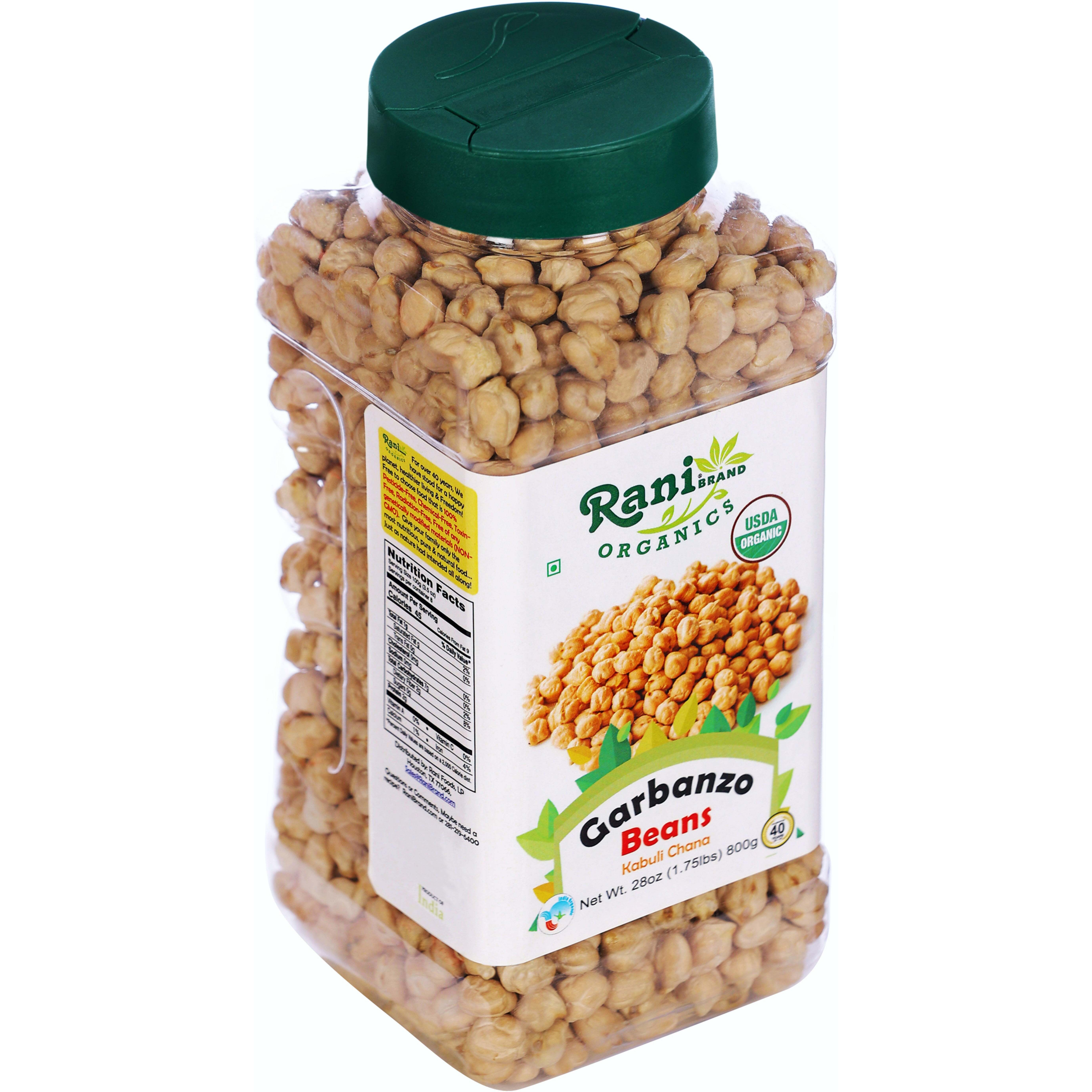Rani Organic Garbanzo Beans (Kabuli Chana) 28oz (800g) PET Jar ~ All Natural, Vegan, Gluten Friendly, NON-GMO, Indian Origin, USDA Certified Organic