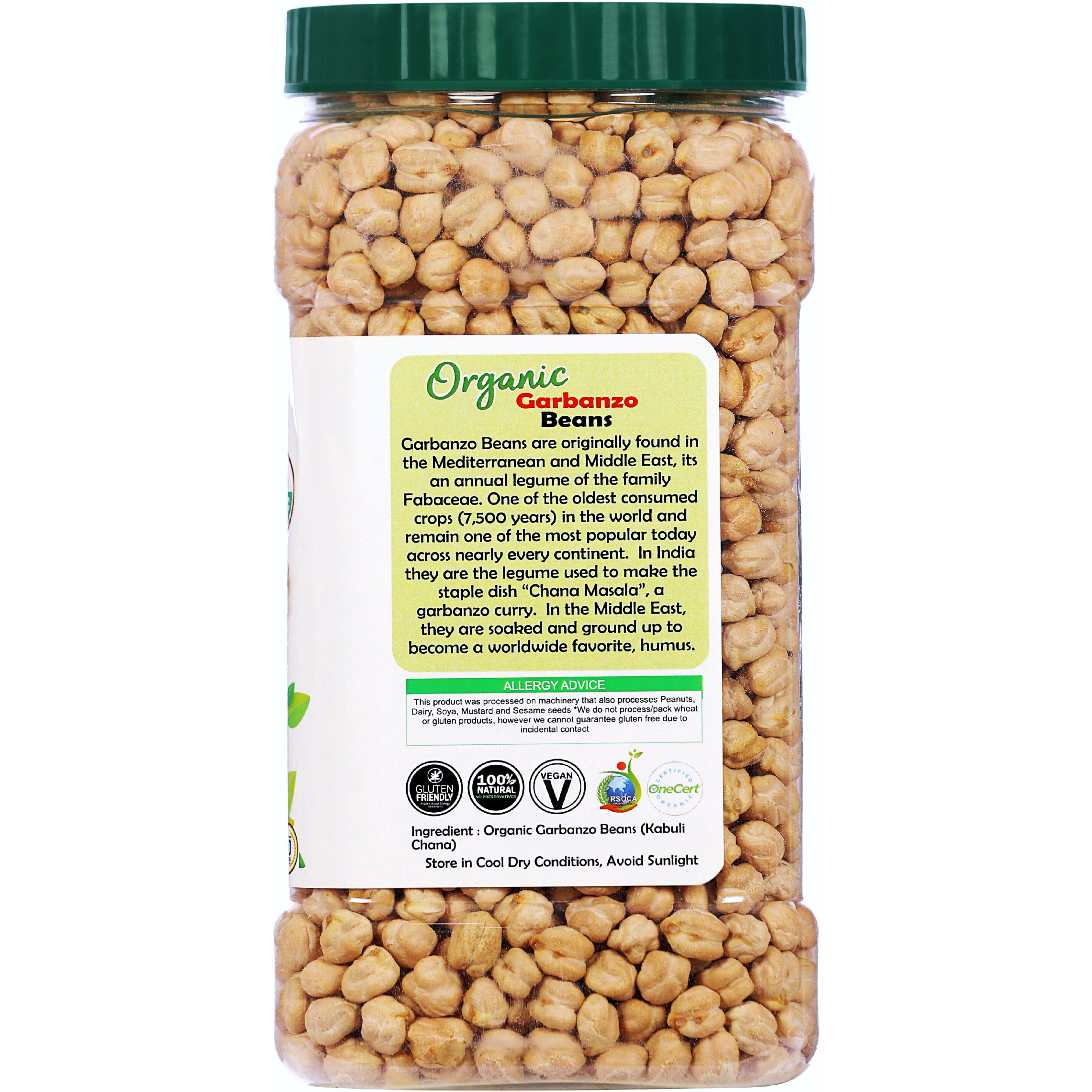 Rani Organic Garbanzo Beans (Kabuli Chana) 48oz (3lbs) 1.36kg Bulk PET Jar ~ All Natural, Vegan, Gluten Friendly, NON-GMO, Indian Origin, USDA Certified Organic