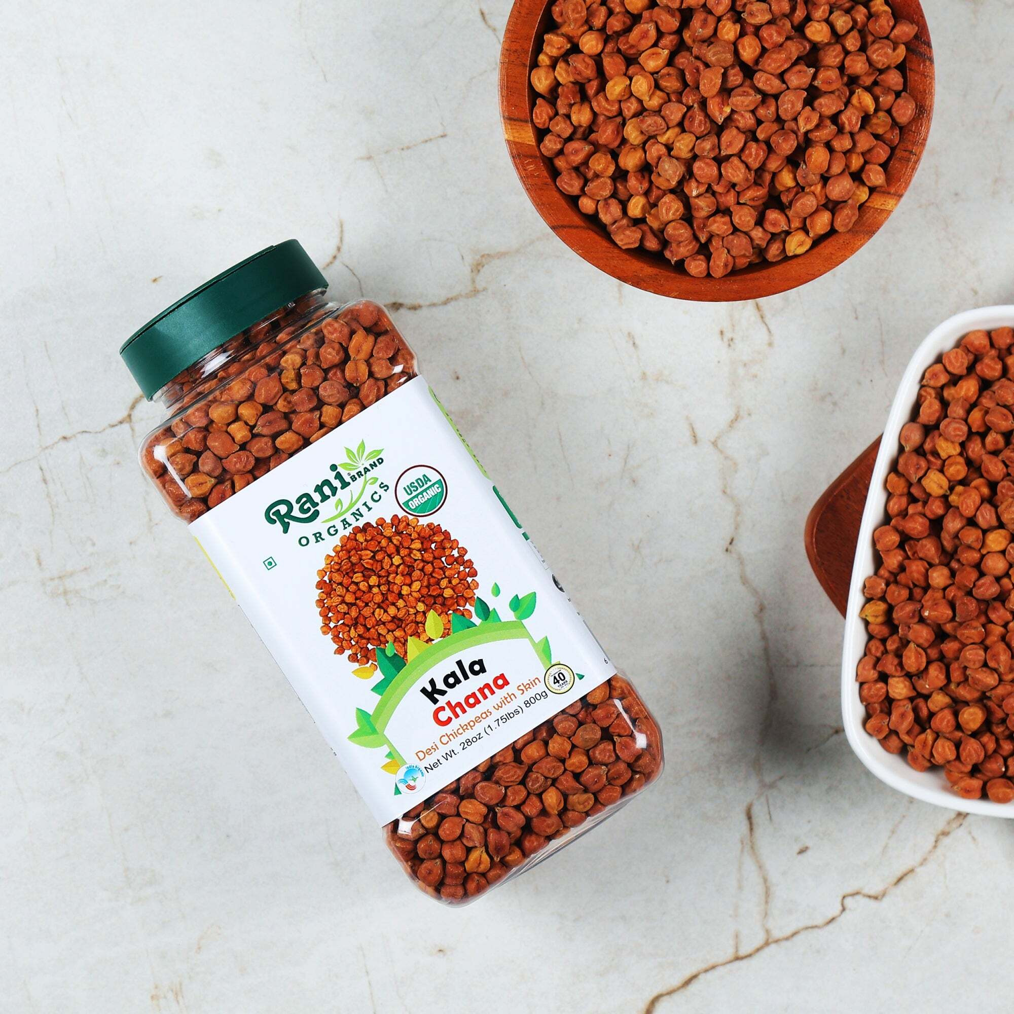 Rani Organic Kala Chana (Desi Chickpeas with Skin) 28oz (800g) PET Jar ~ All Natural, Vegan, Gluten Friendly, NON-GMO, Indian Origin, USDA Certified Organic