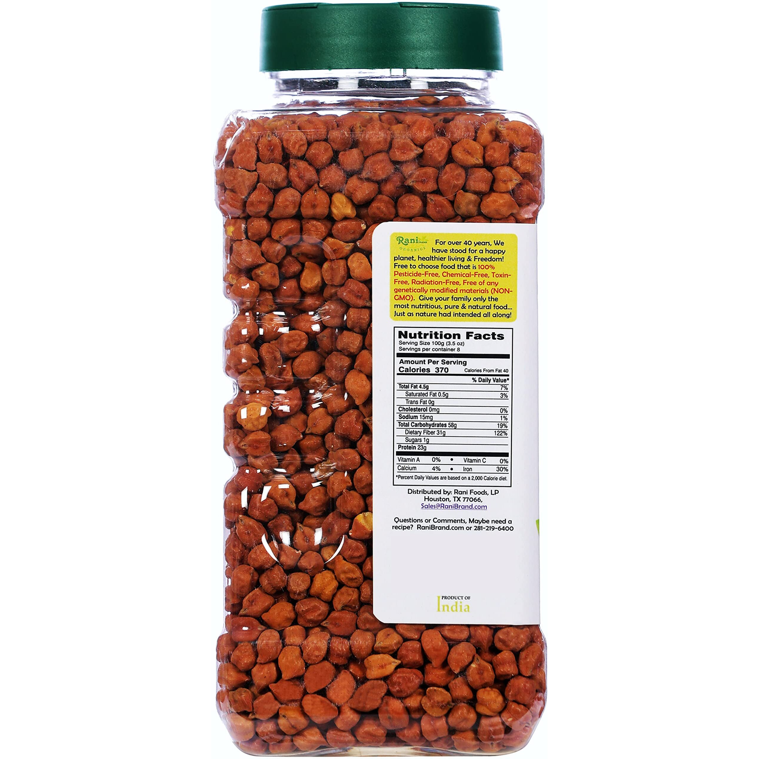 Rani Organic Kala Chana (Desi Chickpeas with Skin) 28oz (800g) PET Jar ~ All Natural, Vegan, Gluten Friendly, NON-GMO, Indian Origin, USDA Certified Organic