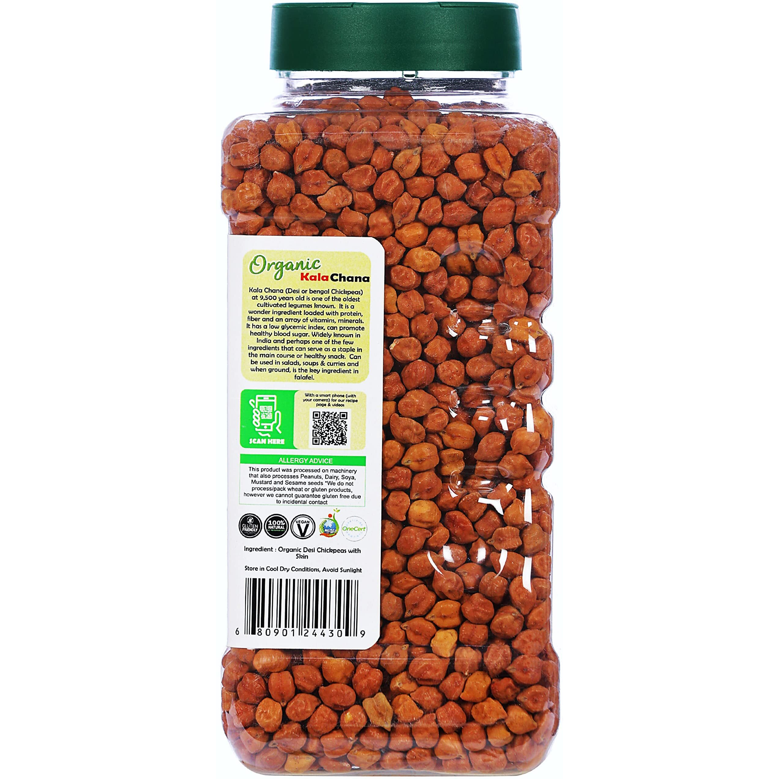 Rani Organic Kala Chana (Desi Chickpeas with Skin) 28oz (800g) PET Jar ~ All Natural, Vegan, Gluten Friendly, NON-GMO, Indian Origin, USDA Certified Organic