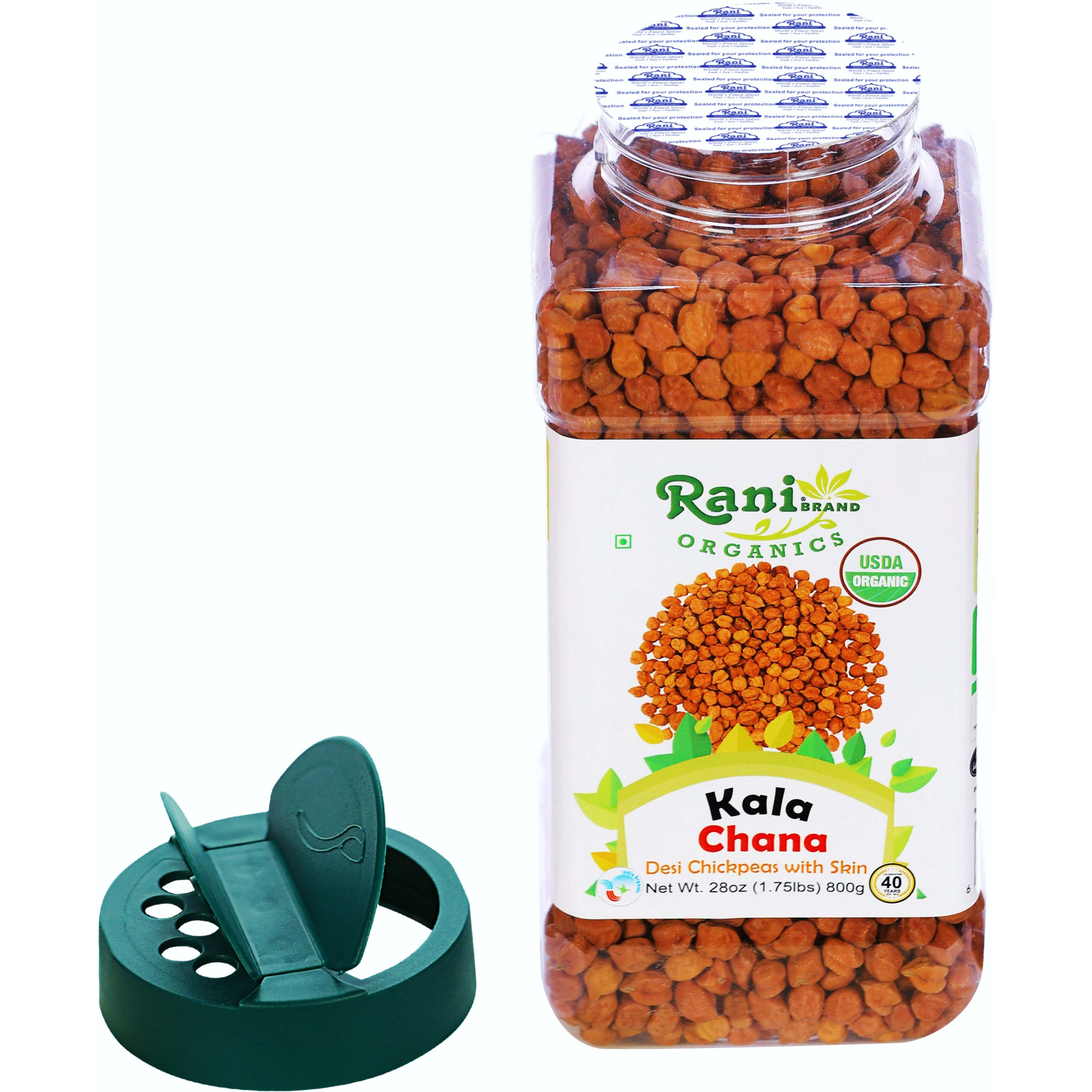 Rani Organic Kala Chana (Desi Chickpeas with Skin) 28oz (800g) PET Jar ~ All Natural, Vegan, Gluten Friendly, NON-GMO, Indian Origin, USDA Certified Organic