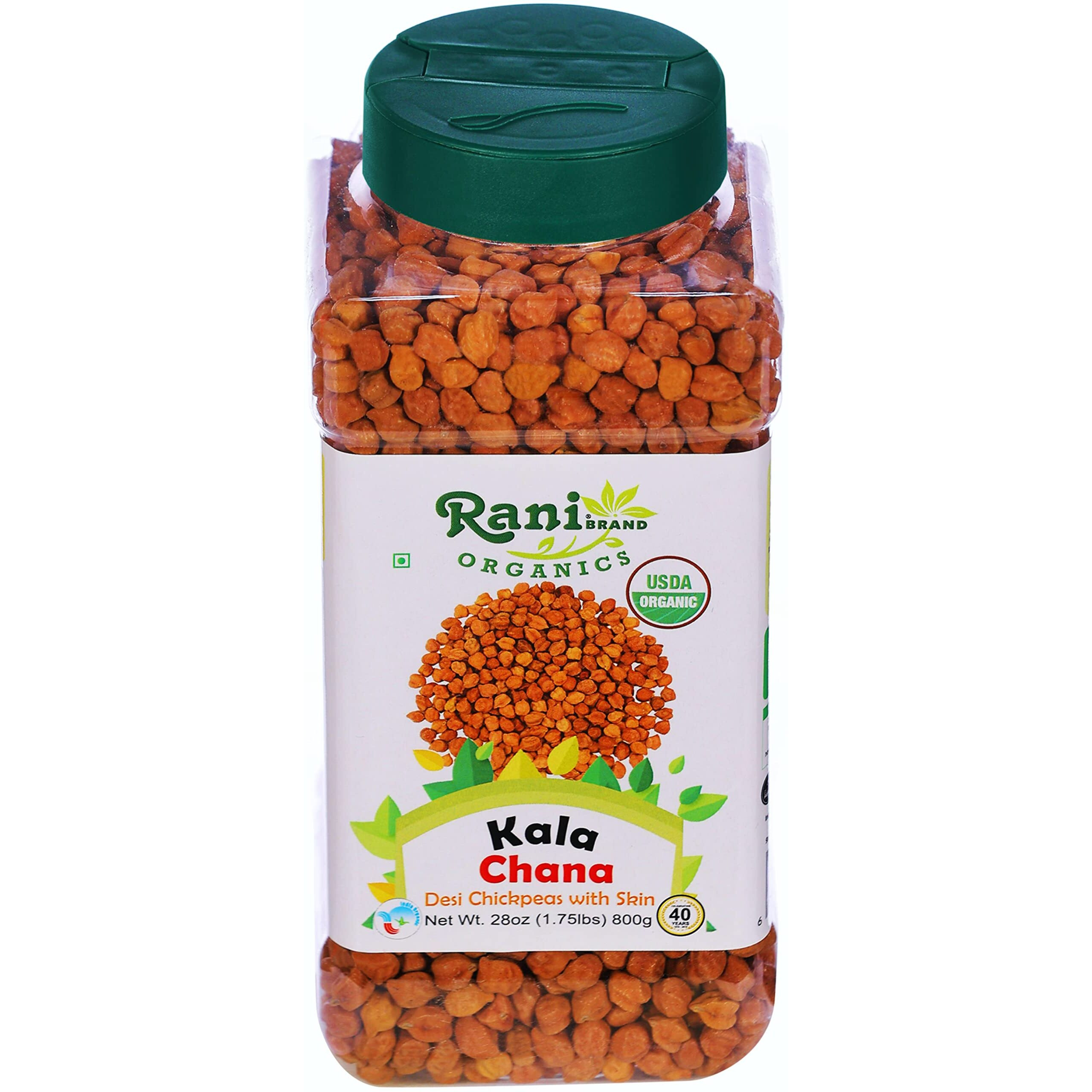 Rani Organic Kala Chana (Desi Chickpeas with Skin) 28oz (800g) PET Jar ~ All Natural, Vegan, Gluten Friendly, NON-GMO, Indian Origin, USDA Certified Organic