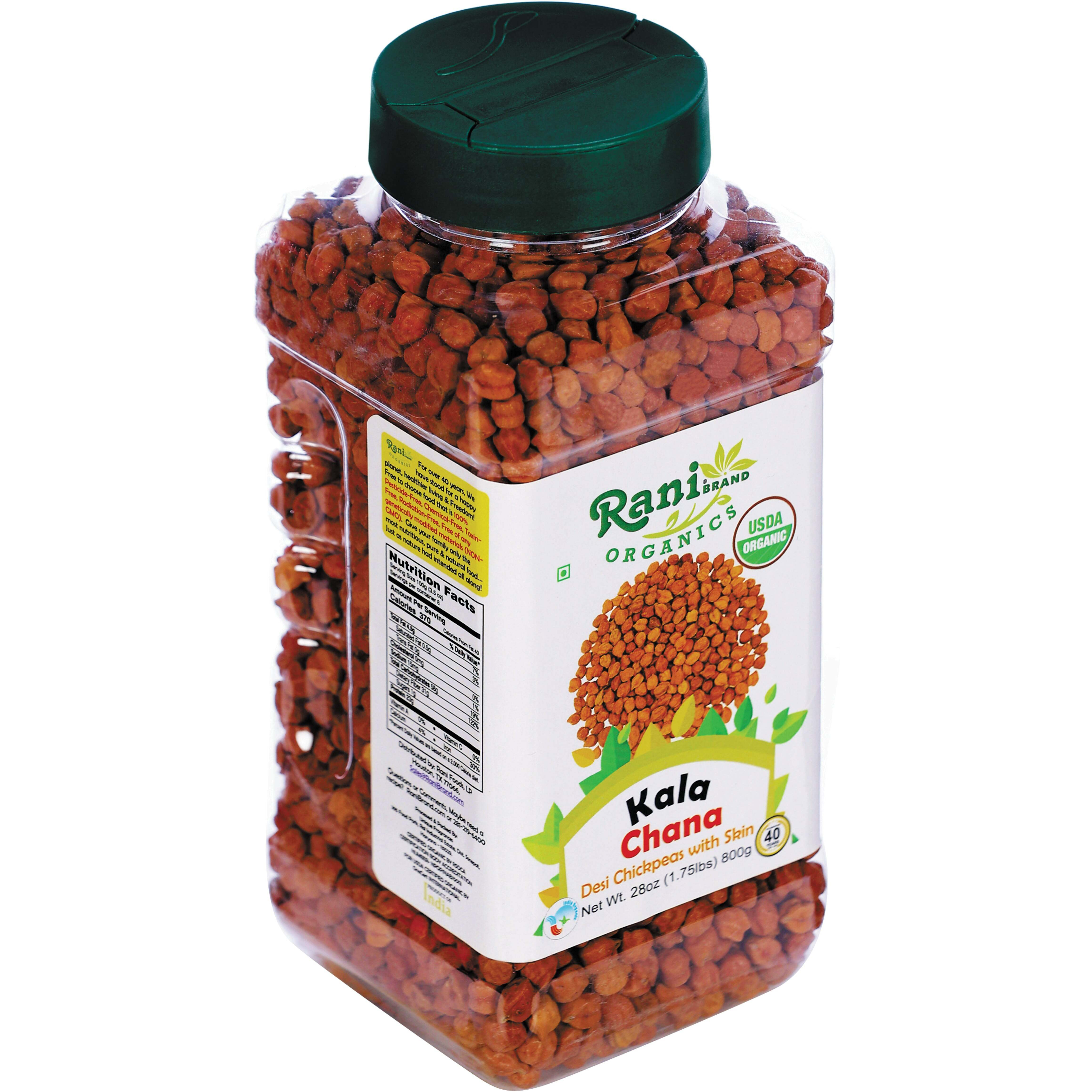 Rani Organic Kala Chana (Desi Chickpeas with Skin) 28oz (800g) PET Jar ~ All Natural, Vegan, Gluten Friendly, NON-GMO, Indian Origin, USDA Certified Organic