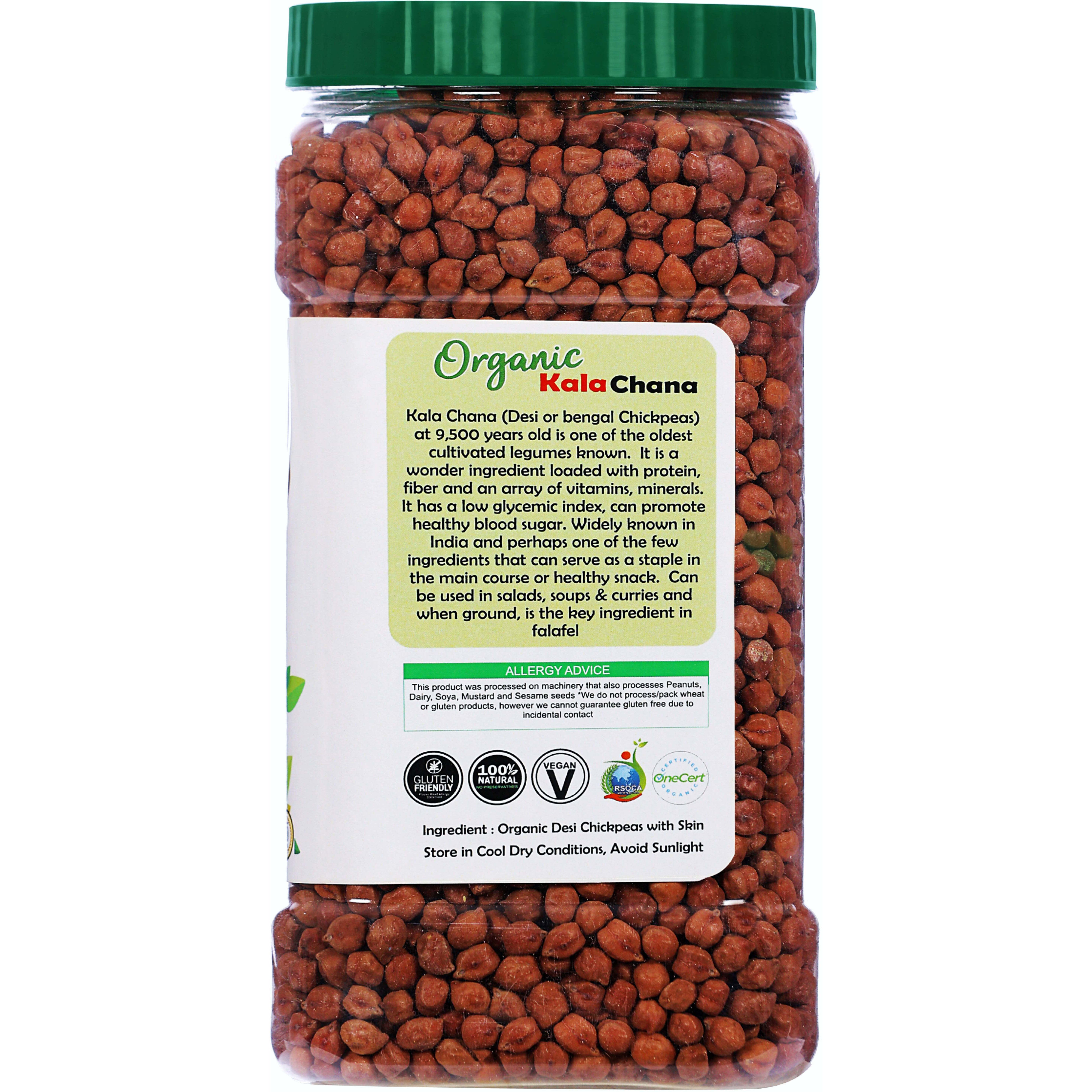 Rani Organic Kala Chana (Desi Chickpeas with Skin) 48oz (3lbs) 1.36kg Bulk PET Jar ~ All Natural, Vegan, Gluten Friendly, NON-GMO, Indian Origin, USDA Certified Organic
