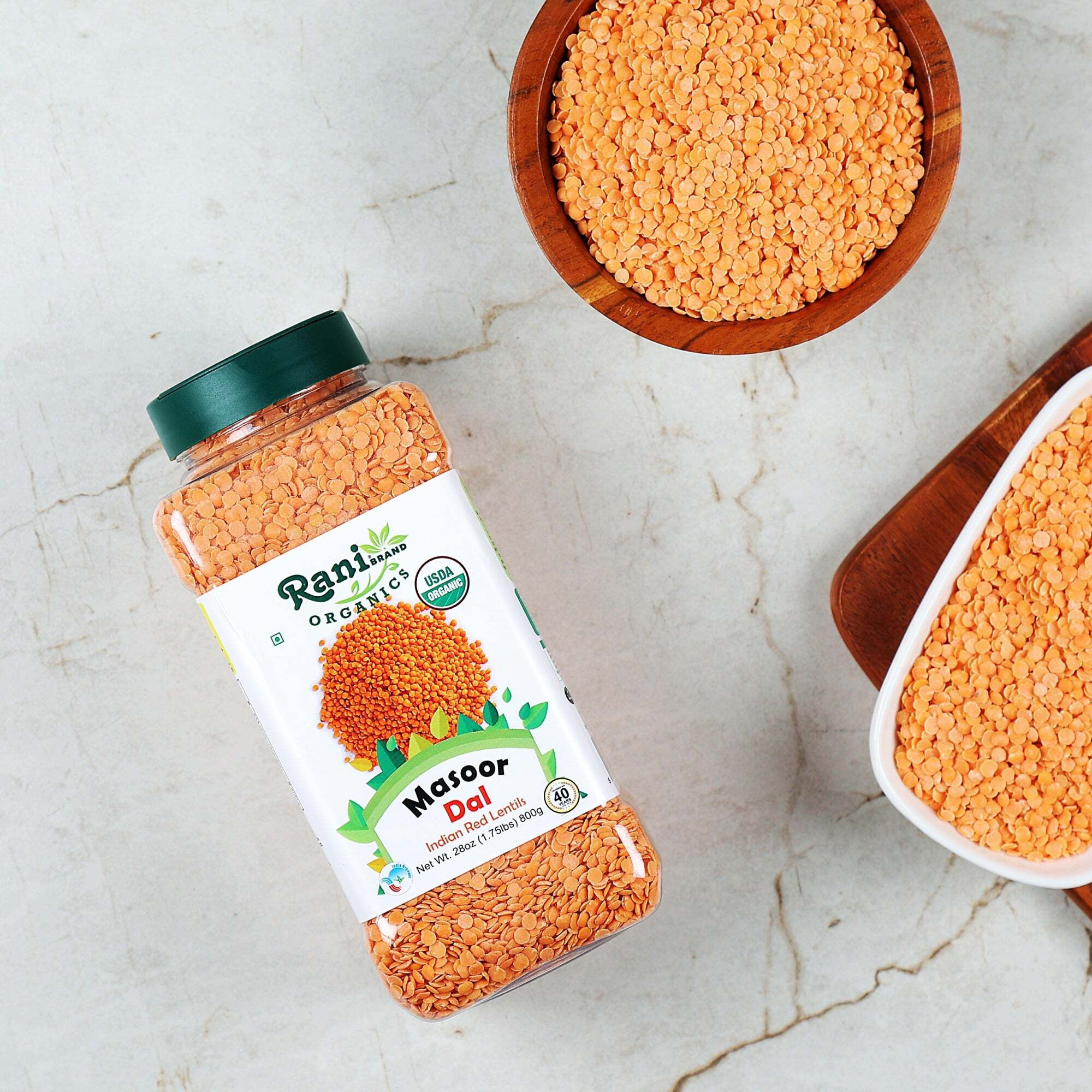 Rani Organic Masoor Dal (Red Split Lentils) 28oz (800g) PET Jar ~ All Natural, Vegan, Gluten Friendly, NON-GMO, Indian Origin, USDA Certified Organic
