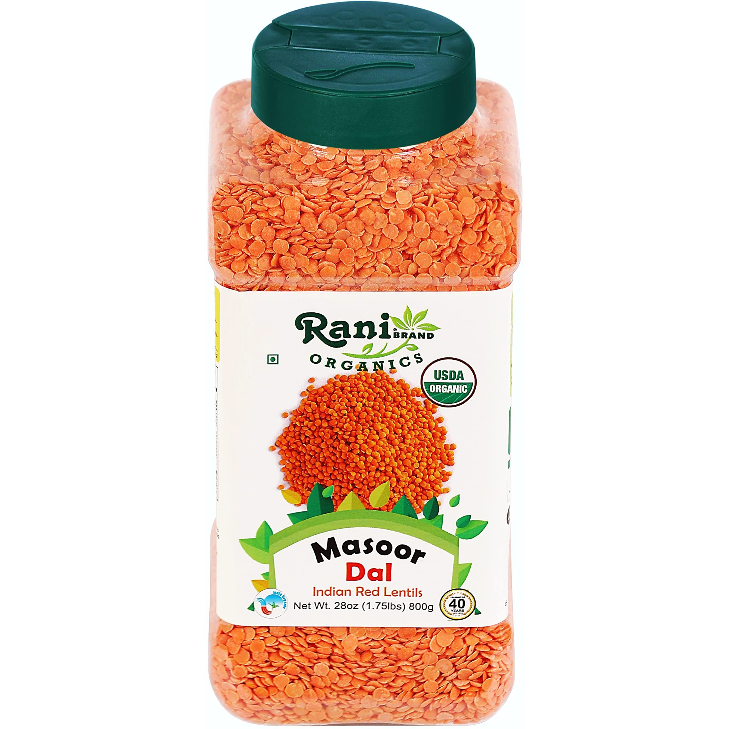 Rani Organic Masoor Dal (Red Split Lentils) 28oz (800g) PET Jar ~ All Natural, Vegan, Gluten Friendly, NON-GMO, Indian Origin, USDA Certified Organic
