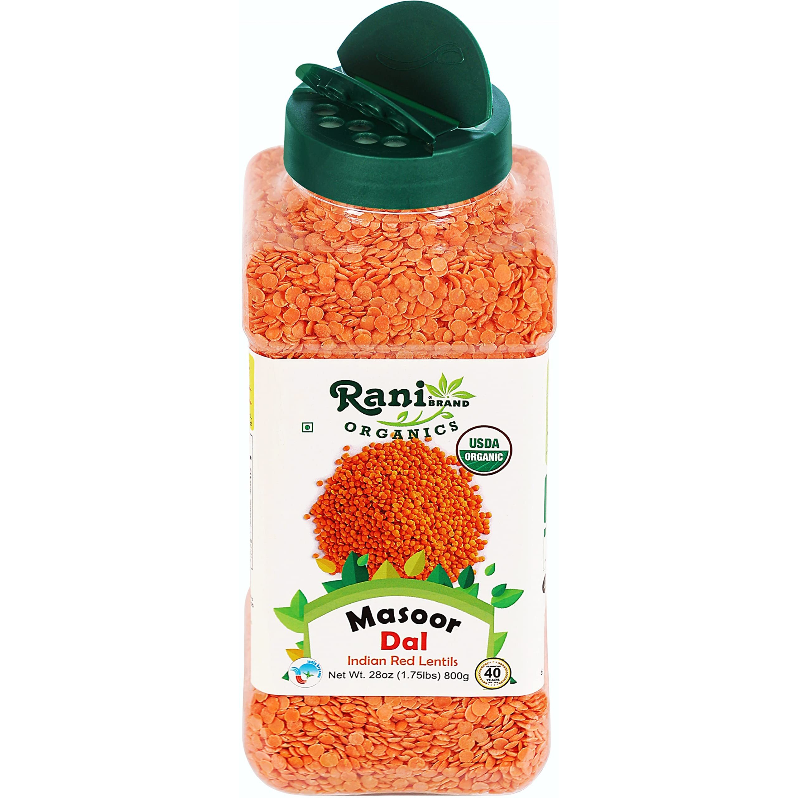 Rani Organic Masoor Dal (Red Split Lentils) 28oz (800g) PET Jar ~ All Natural, Vegan, Gluten Friendly, NON-GMO, Indian Origin, USDA Certified Organic
