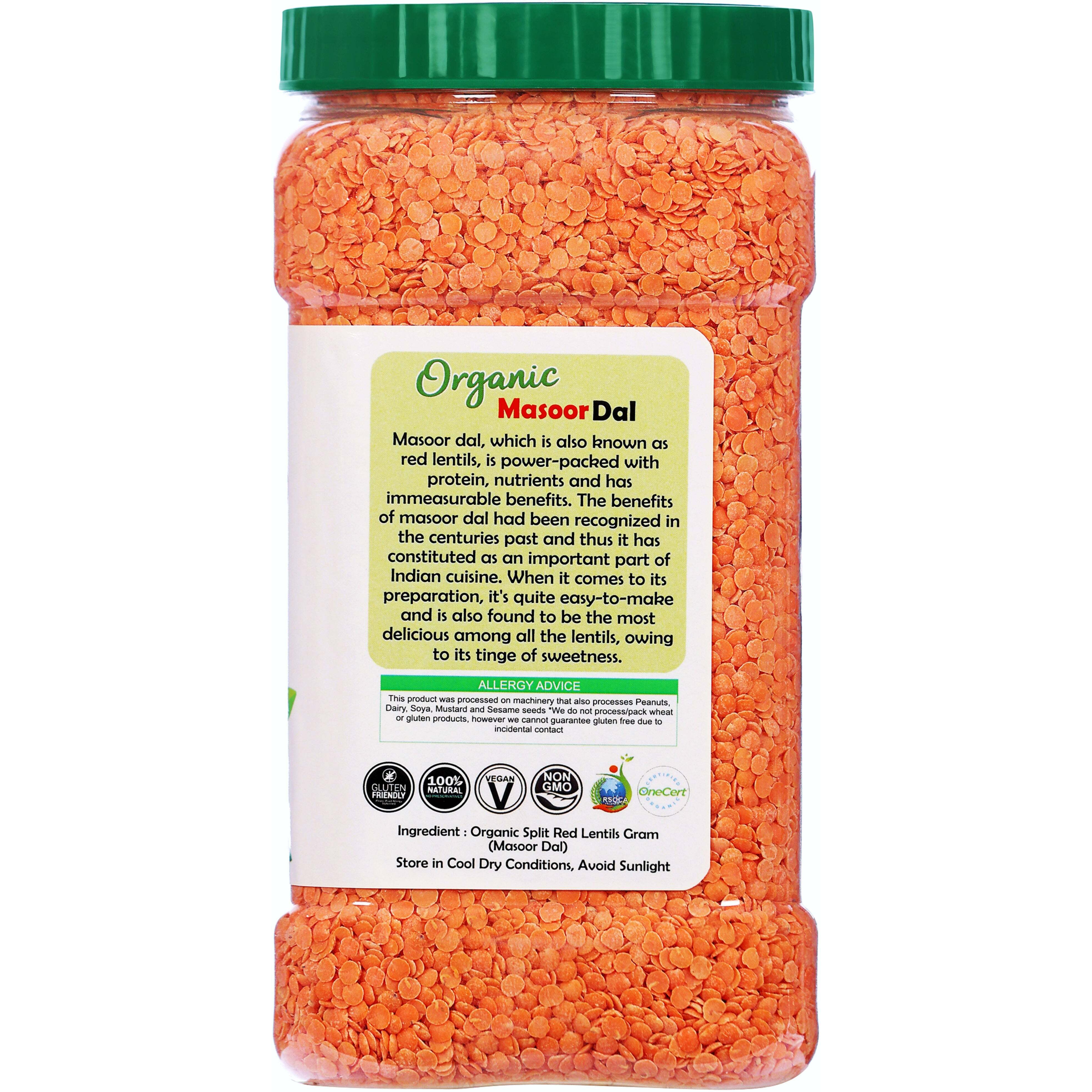 Rani Organic Masoor Dal (Red Split Lentils) 64oz (4lbs) 1.81kg Bulk PET Jar ~ All Natural, Vegan, Gluten Friendly, NON-GMO, Indian Origin, USDA Certified Organic