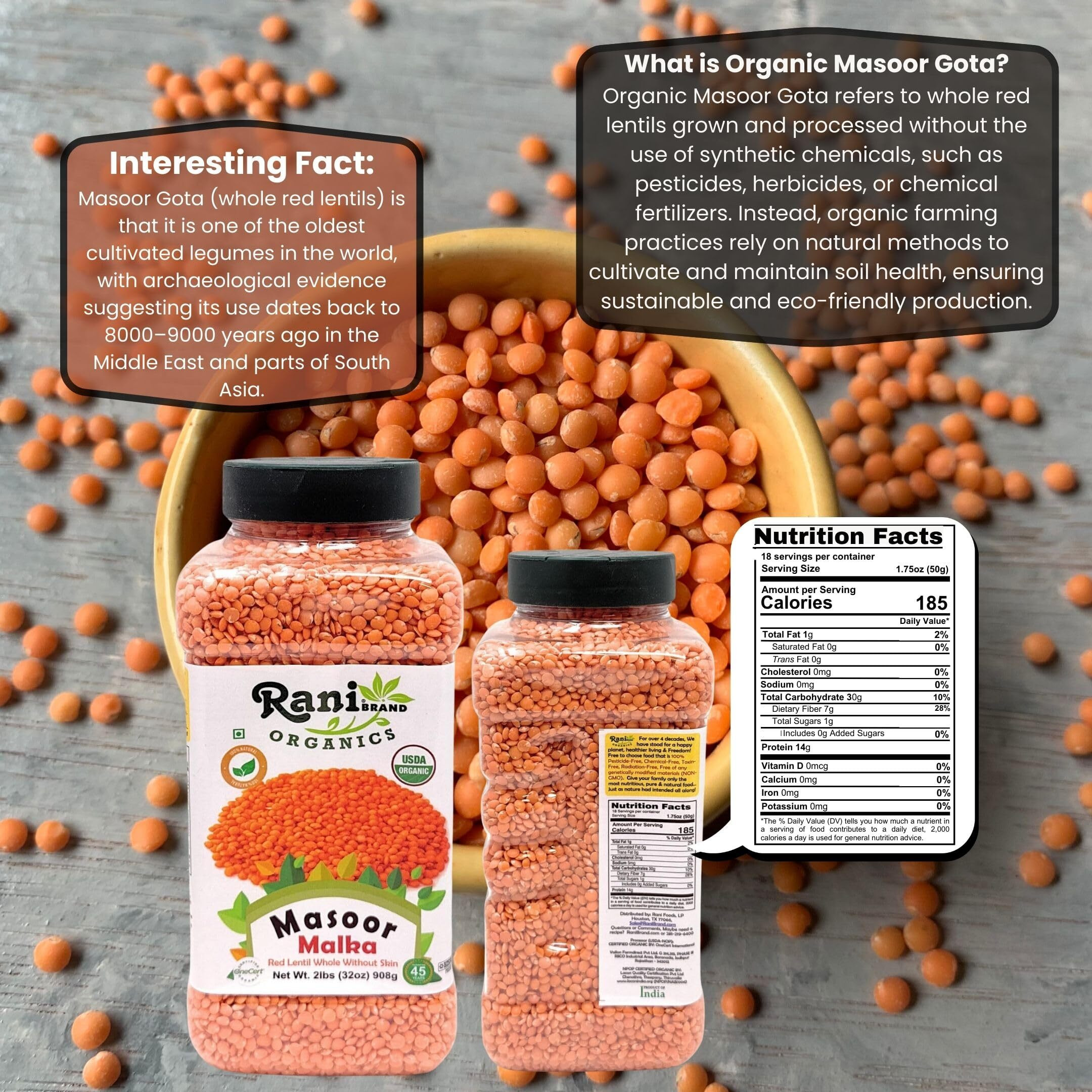 Rani Organic Masoor Gota (Football) Indian Red Lentils Skinless 32oz (2lbs) 908g ~ All Natural, Gluten Friendly, NON-GMO, Kosher| Vegan, Indian Origin