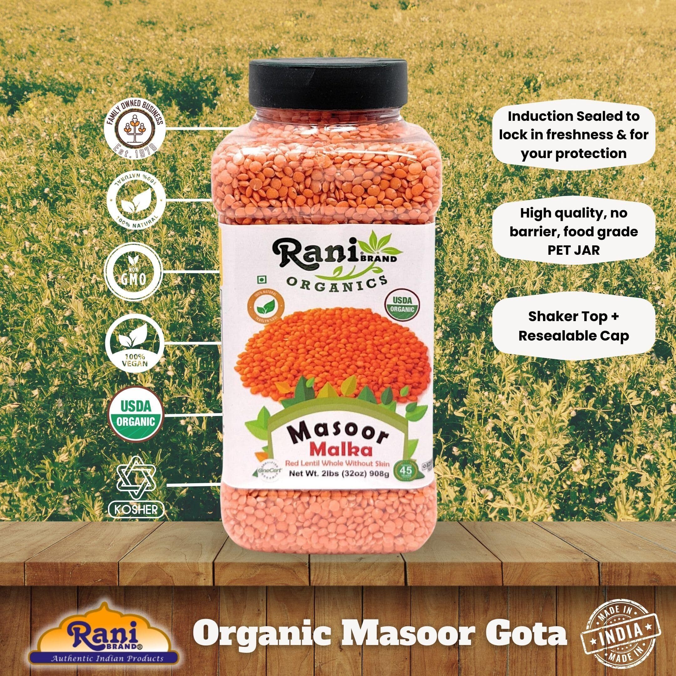 Rani Organic Masoor Gota (Football) Indian Red Lentils Skinless 32oz (2lbs) 908g ~ All Natural, Gluten Friendly, NON-GMO, Kosher| Vegan, Indian Origin