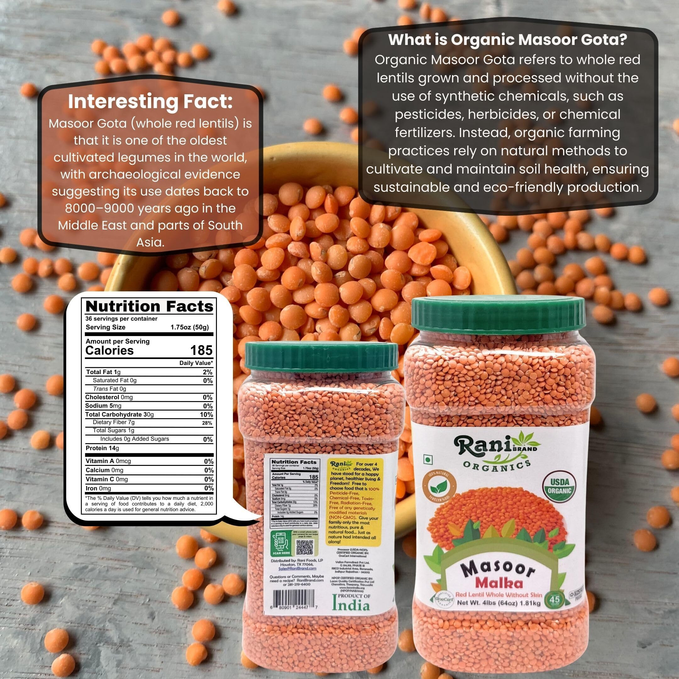 Rani Organic Masoor Gota (Football) Indian Red Lentils Skinless 64oz (4lbs) 1.81kg Bulk ~ All Natural, Gluten Friendly, NON-GMO, Kosher, Vegan, Indian Origin