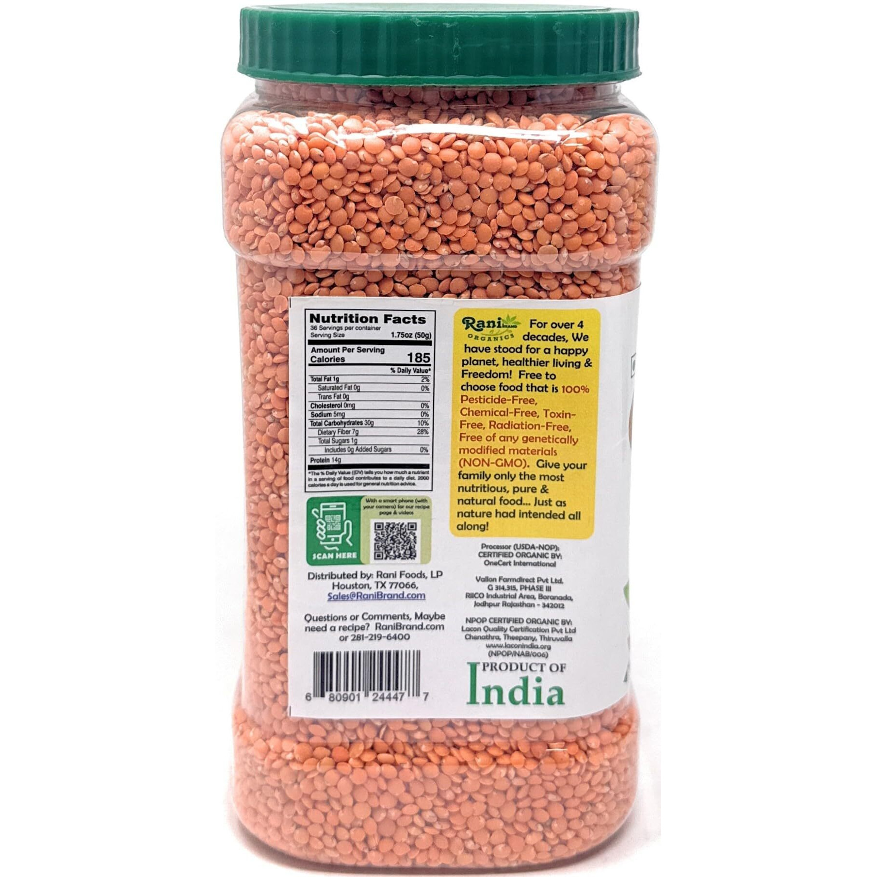 Rani Organic Masoor Gota (Football) Indian Red Lentils Skinless 64oz (4lbs) 1.81kg Bulk ~ All Natural, Gluten Friendly, NON-GMO, Kosher, Vegan, Indian Origin