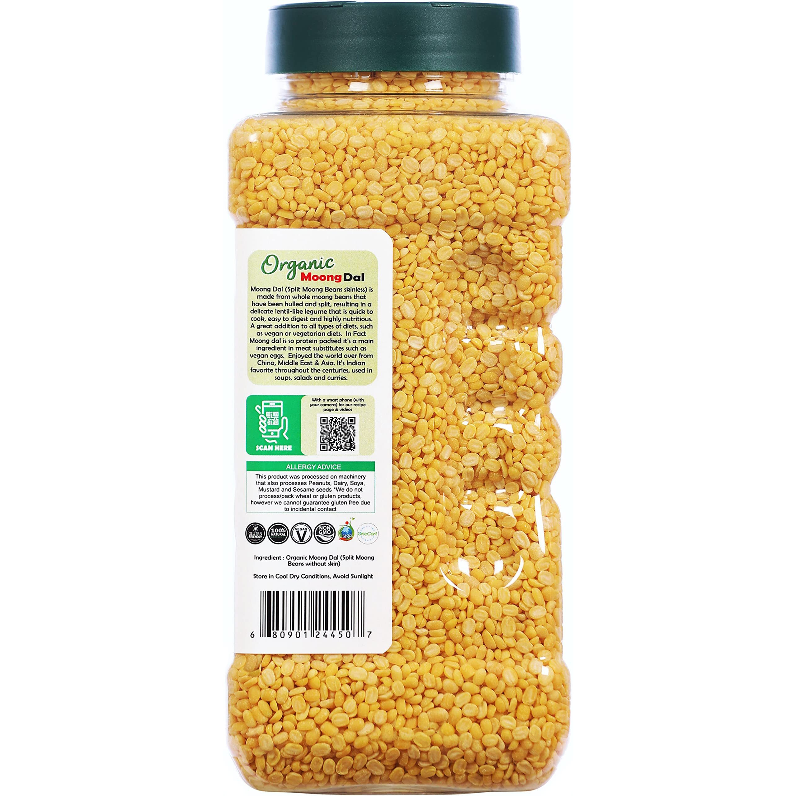 Rani Organic Moong Dal (Split Moong Beans Skinless) Indian Lentils 32oz (2lbs) 908g PET Jar ~ All Natural, Vegan, Gluten Friendly, NON-GMO, Indian Origin, USDA Certified Organic