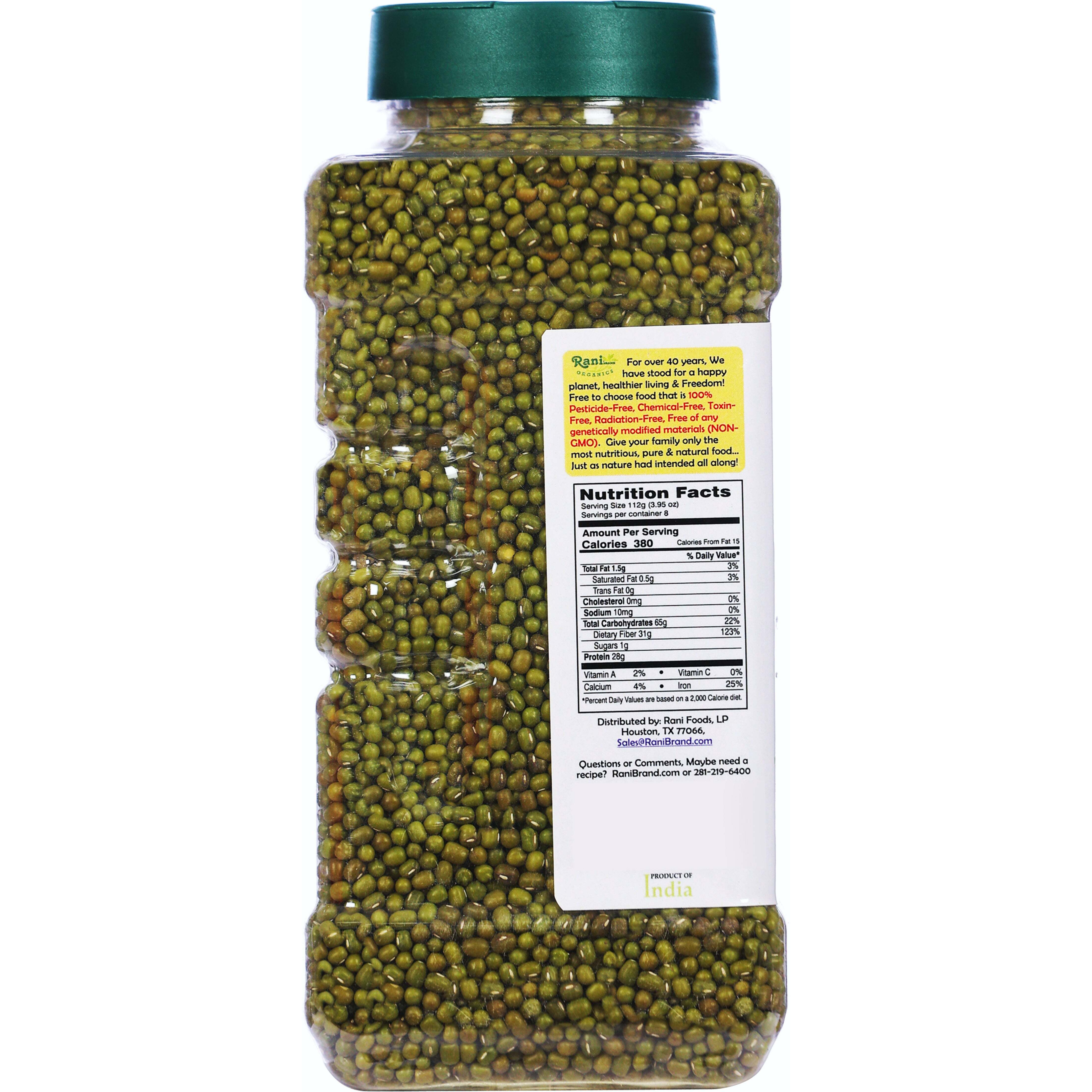 Rani Organic Moong Whole (Whole Mung Beans with Skin) Indian Lentils 32oz (2lbs) 908g PET Jar ~ All Natural, Vegan, Gluten Friendly, NON-GMO, Indian Origin, USDA Certified Organic