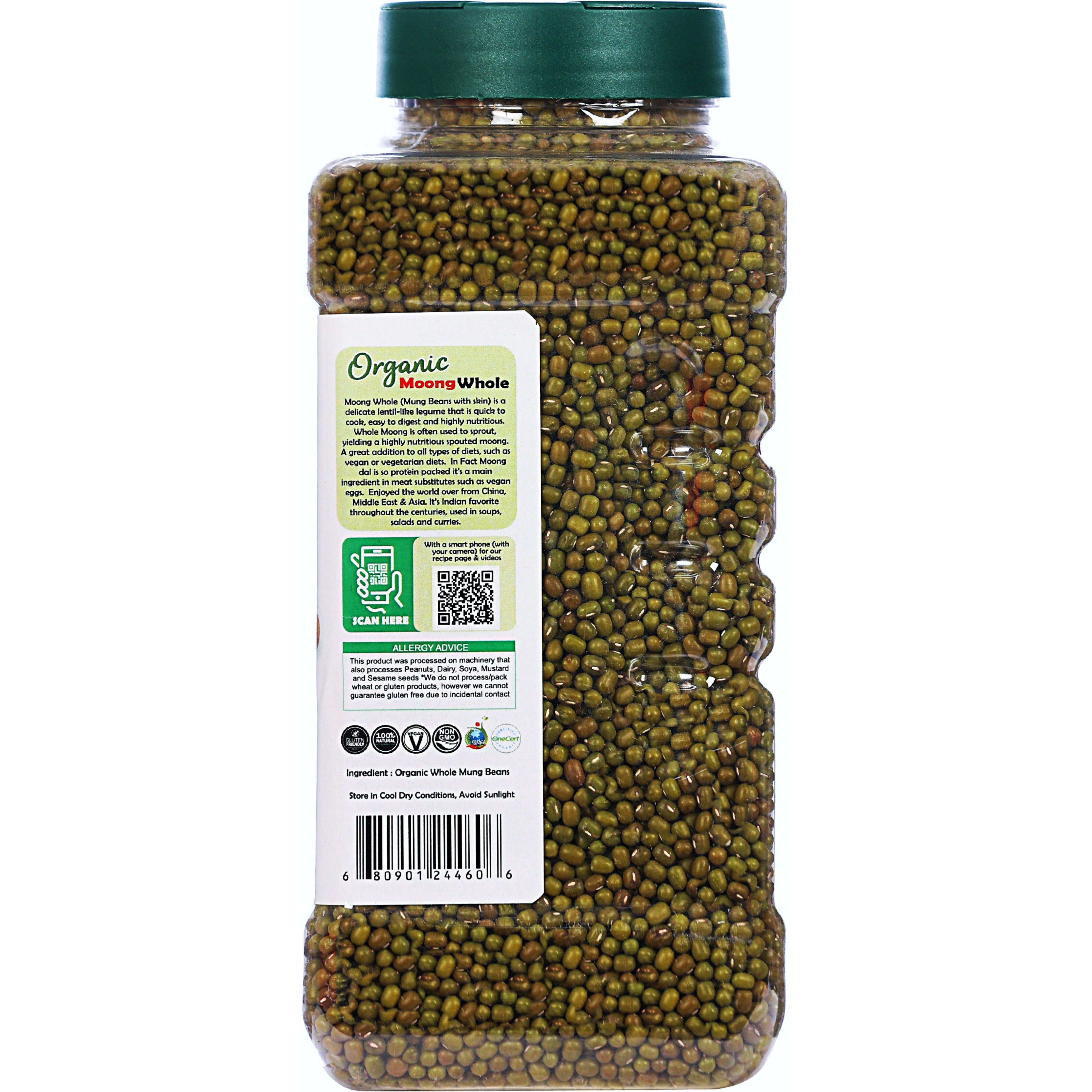 Rani Organic Moong Whole (Whole Mung Beans with Skin) Indian Lentils 32oz (2lbs) 908g PET Jar ~ All Natural, Vegan, Gluten Friendly, NON-GMO, Indian Origin, USDA Certified Organic