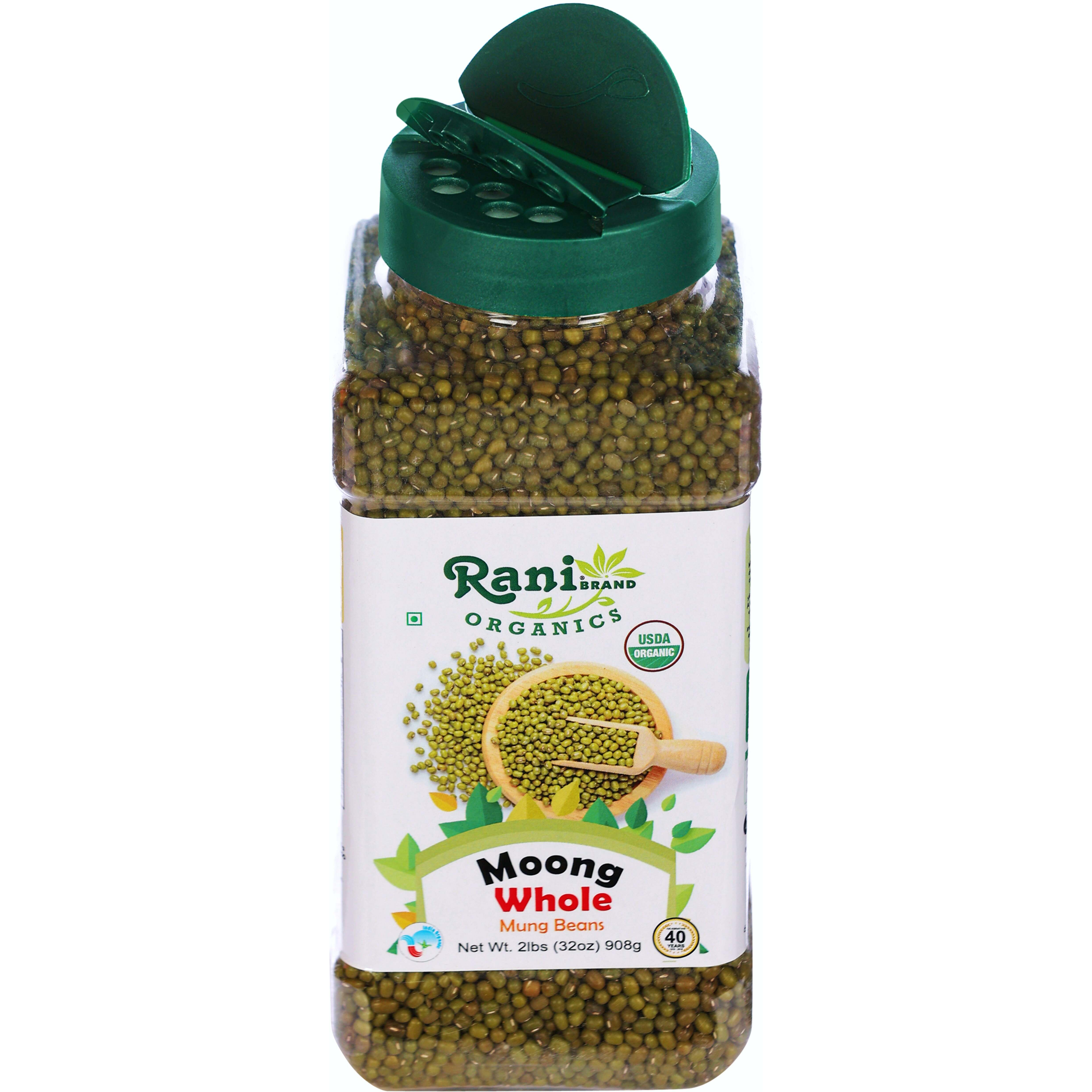 Rani Organic Moong Whole (Whole Mung Beans with Skin) Indian Lentils 32oz (2lbs) 908g PET Jar ~ All Natural, Vegan, Gluten Friendly, NON-GMO, Indian Origin, USDA Certified Organic