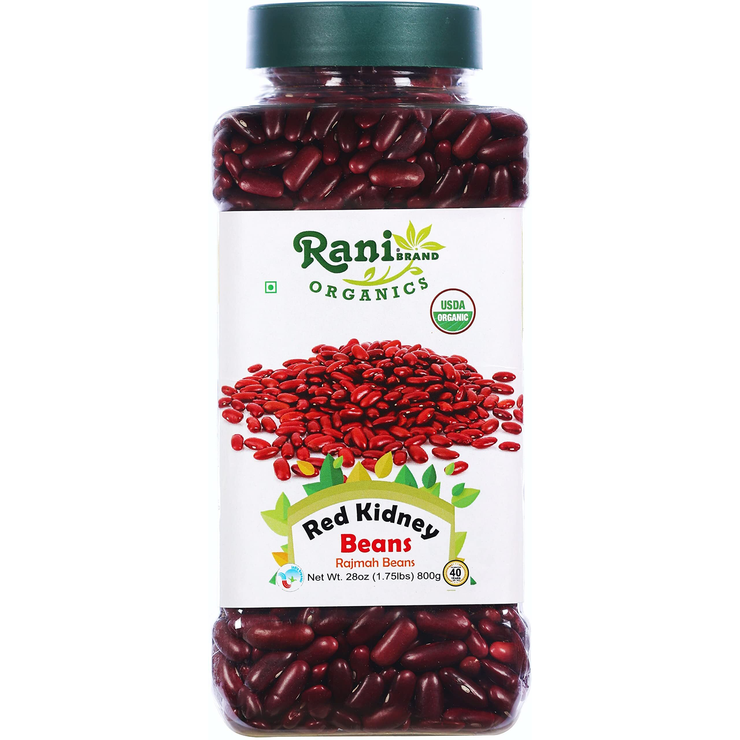 Rani Organic Red Kidney Beans (Rajmah Beans) Light 28oz (1.7lbs) 800g PET Jar ~ All Natural, Vegan, Gluten Friendly, NON-GMO, Indian Origin, USDA Certified Organic