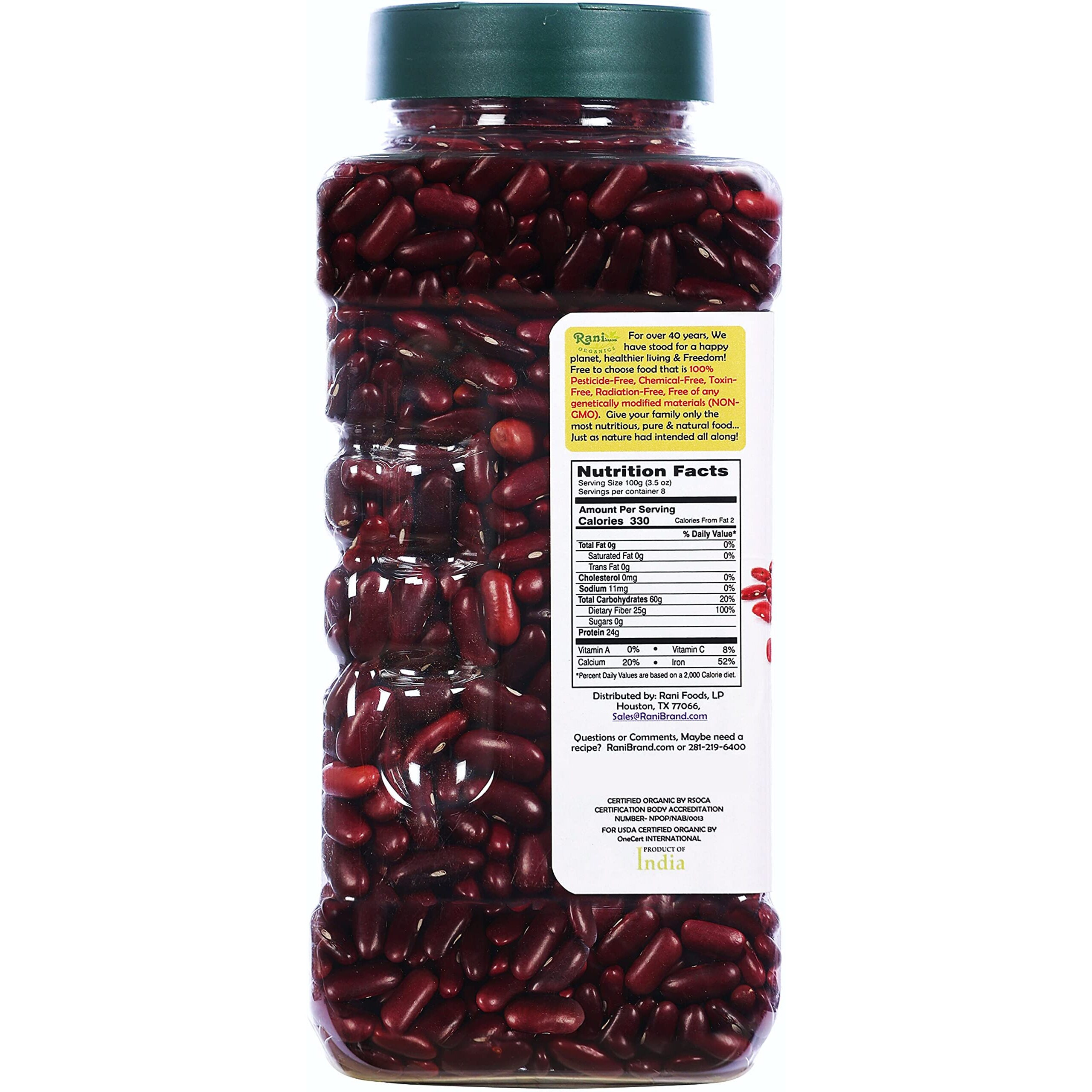 Rani Organic Red Kidney Beans (Rajmah Beans) Light 28oz (1.7lbs) 800g PET Jar ~ All Natural, Vegan, Gluten Friendly, NON-GMO, Indian Origin, USDA Certified Organic