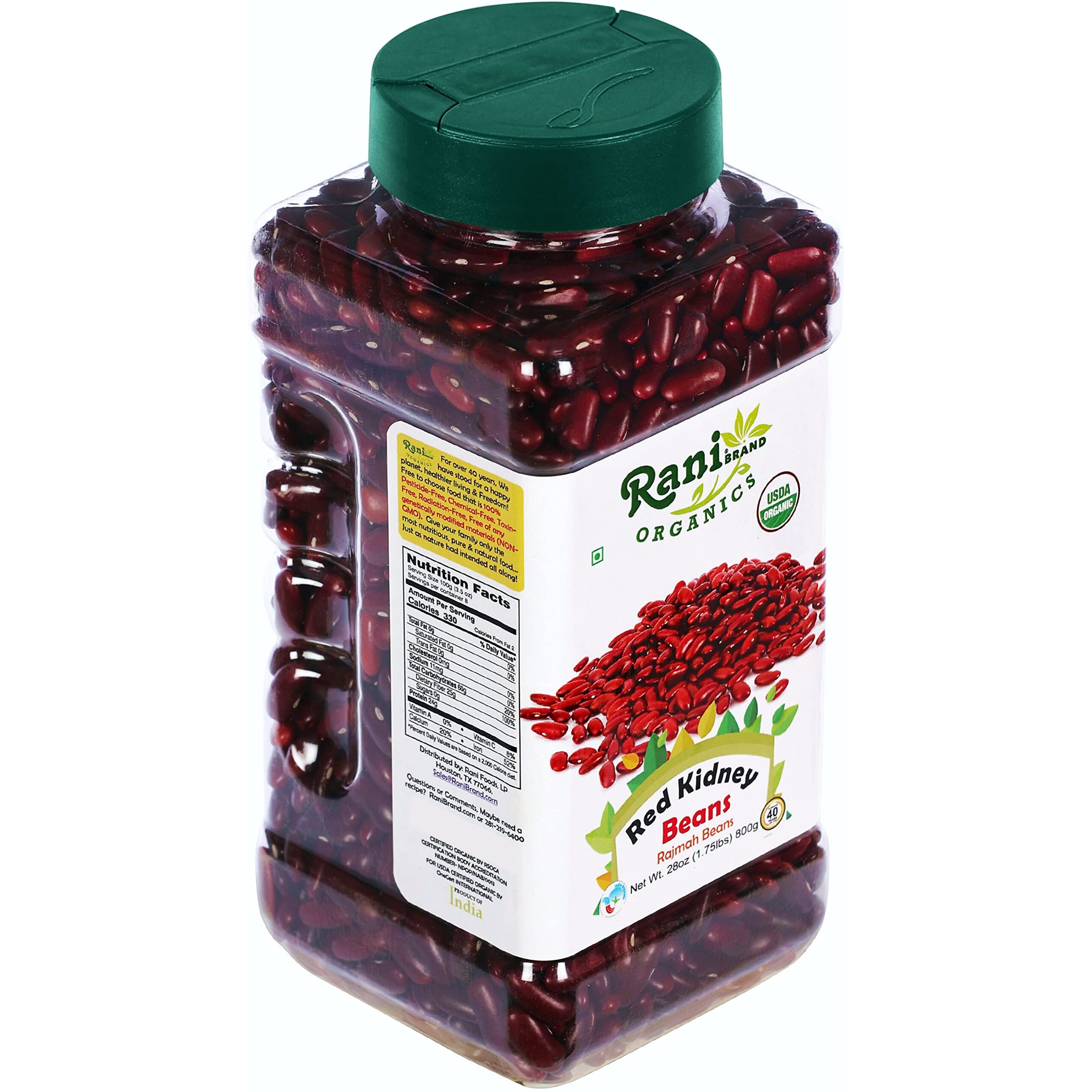 Rani Organic Red Kidney Beans (Rajmah Beans) Light 28oz (1.7lbs) 800g PET Jar ~ All Natural, Vegan, Gluten Friendly, NON-GMO, Indian Origin, USDA Certified Organic