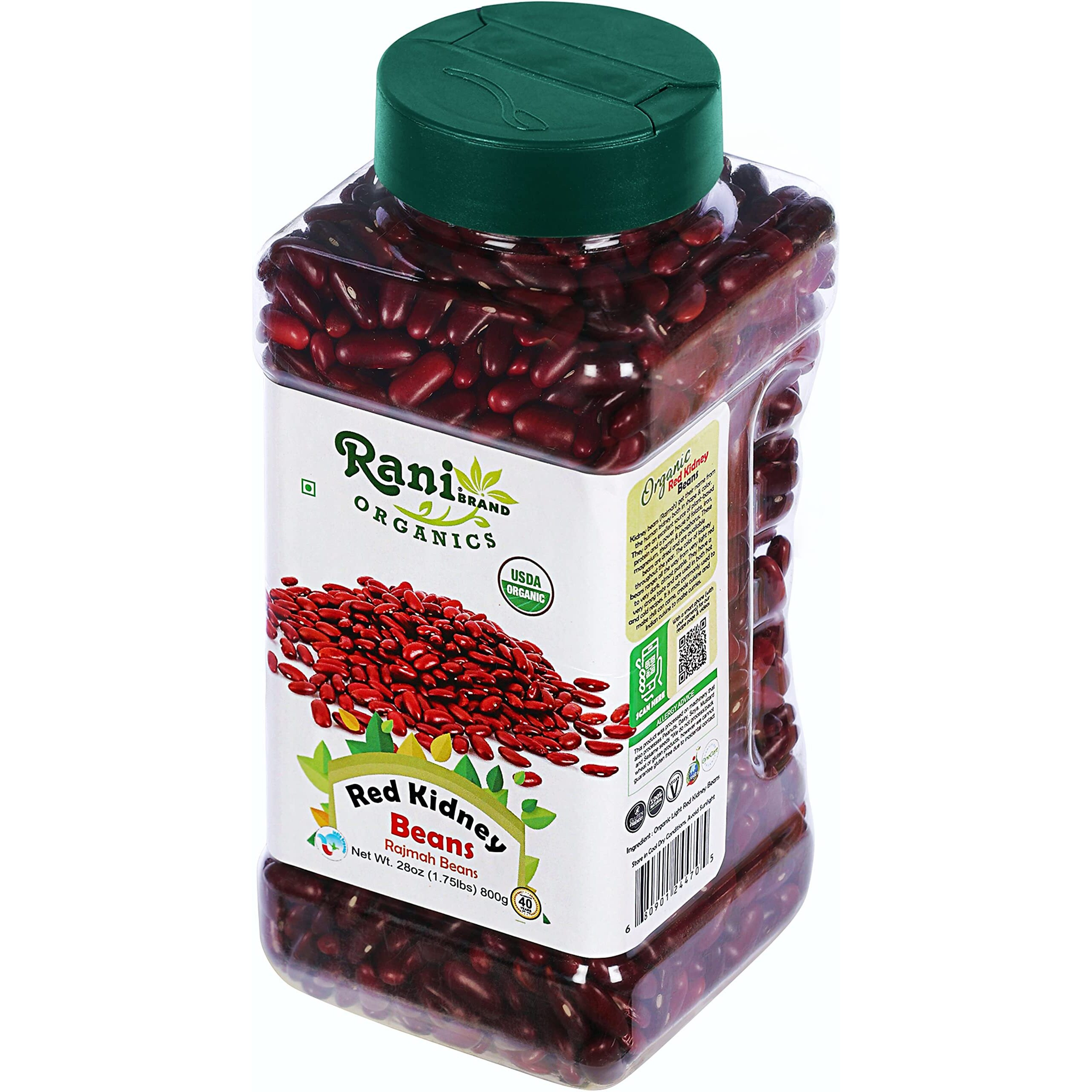 Rani Organic Red Kidney Beans (Rajmah Beans) Light 28oz (1.7lbs) 800g PET Jar ~ All Natural, Vegan, Gluten Friendly, NON-GMO, Indian Origin, USDA Certified Organic