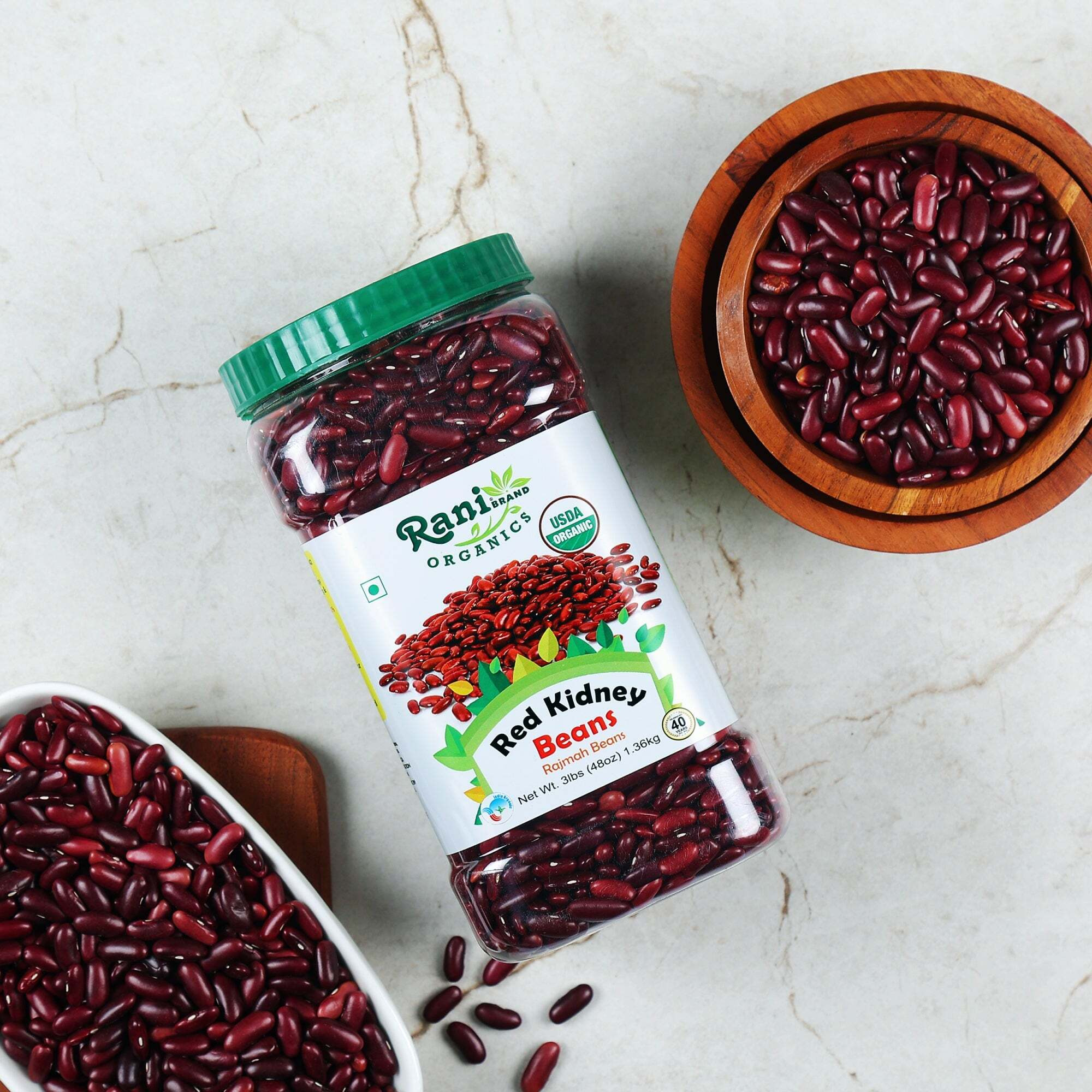 Rani Organic Red Kidney Beans (Rajmah Beans) Light 48oz (3lbs) 1.36kg Bulk PET Jar ~ All Natural, Vegan, Gluten Friendly, NON-GMO, Indian Origin, USDA Certified Organic