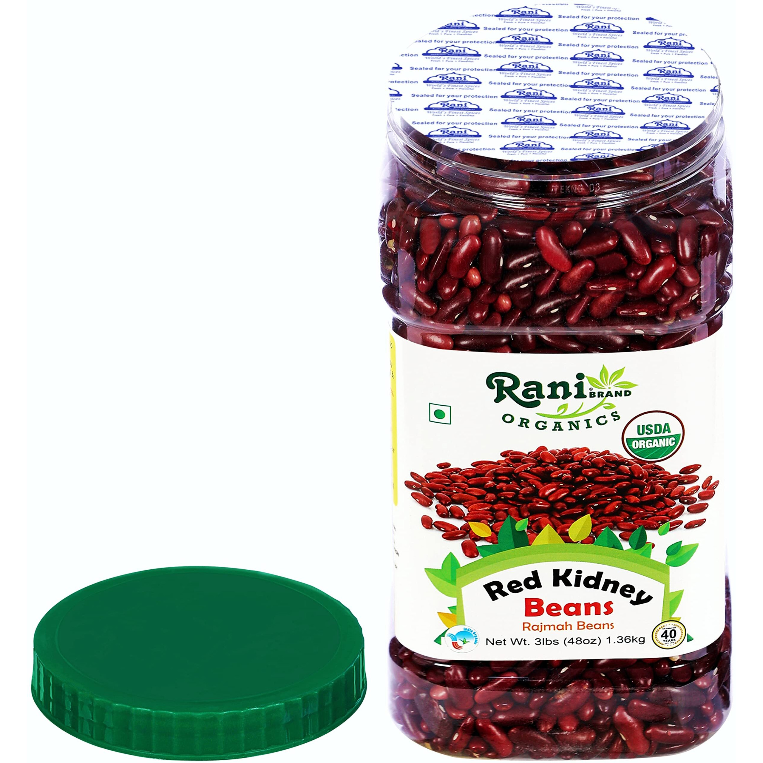 Rani Organic Red Kidney Beans (Rajmah Beans) Light 48oz (3lbs) 1.36kg Bulk PET Jar ~ All Natural, Vegan, Gluten Friendly, NON-GMO, Indian Origin, USDA Certified Organic