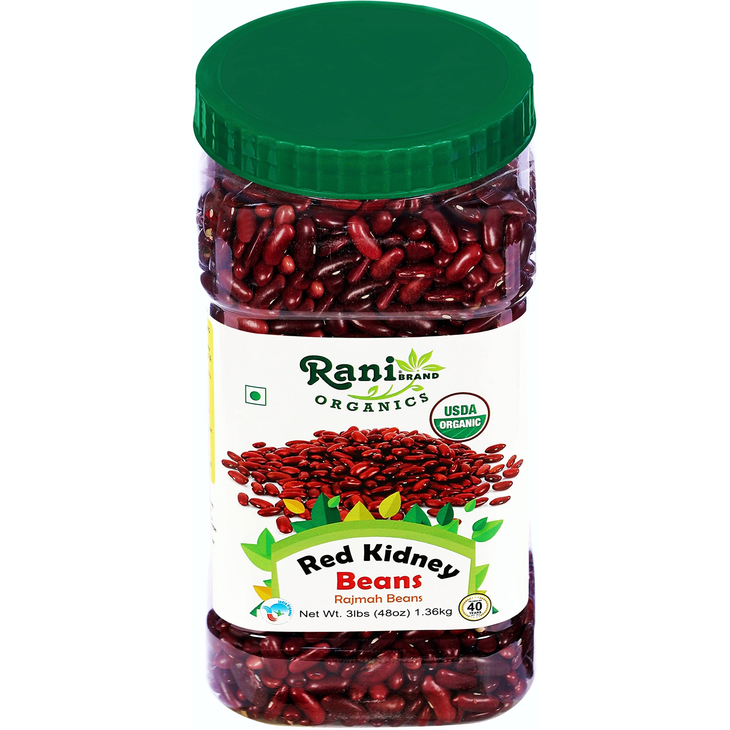 Rani Organic Red Kidney Beans (Rajmah Beans) Light 48oz (3lbs) 1.36kg Bulk PET Jar ~ All Natural, Vegan, Gluten Friendly, NON-GMO, Indian Origin, USDA Certified Organic