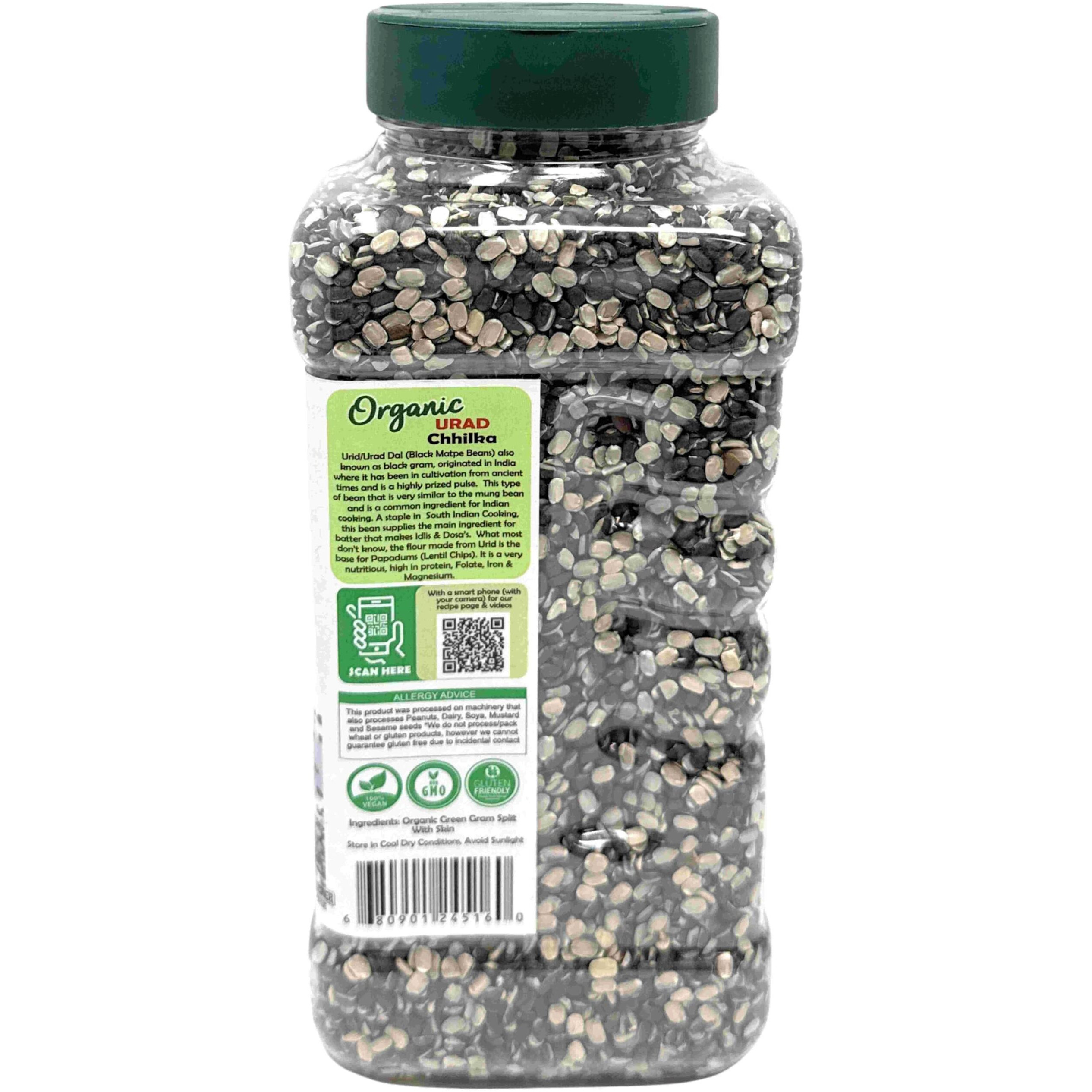 Rani Organic Urid/Urad Split Chilka (Split Matpe Beans with Skin) 32oz (2lbs) 908g PET Jar ~ All Natural, Gluten Friendly, Non-GMO, Kosher, Vegan, Indian Origin, USDA Certified Organic