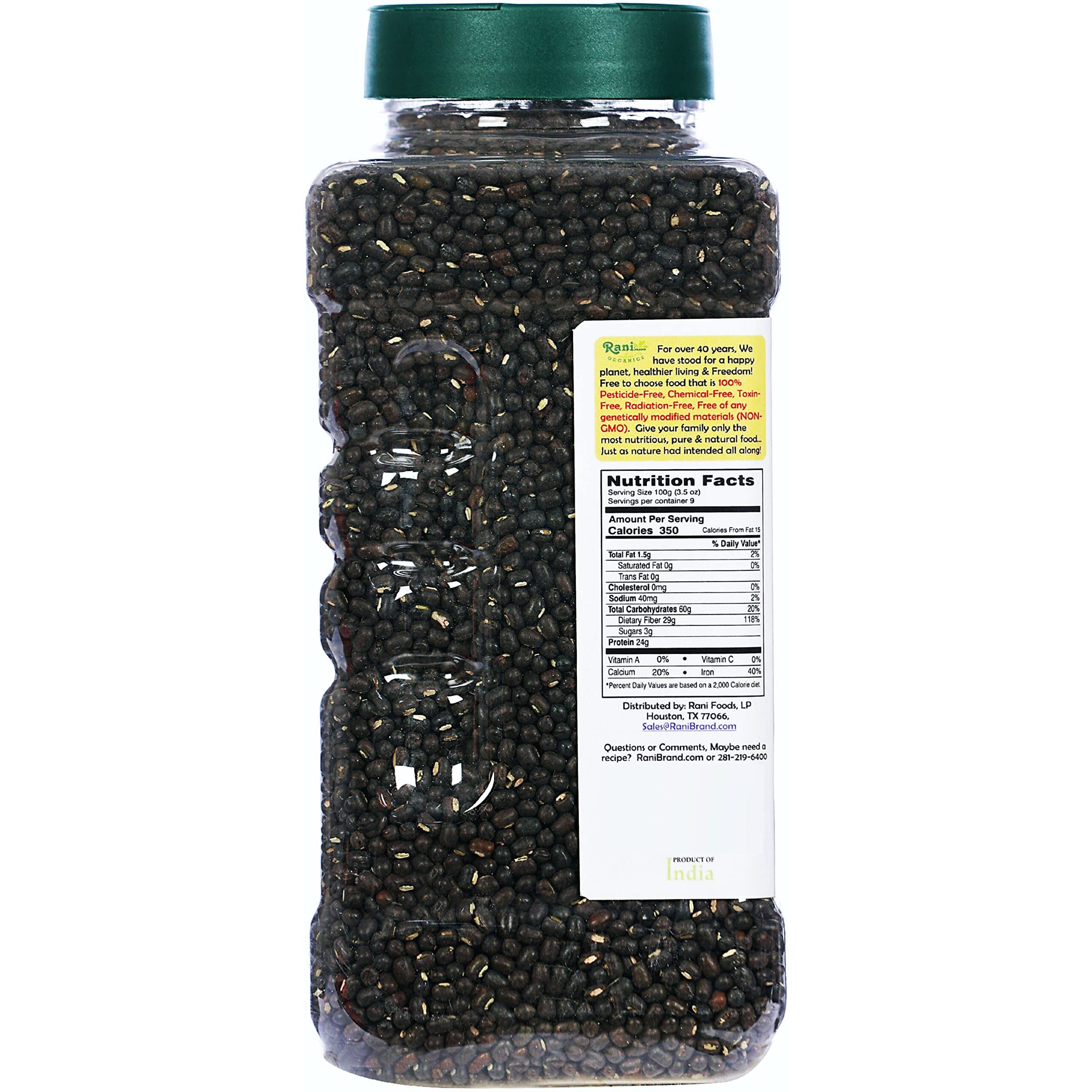 Rani Organic Urid/Urad Whole Black (Matpe Beans With Skin) Indian Lentils 32oz (2lbs) 908g PET Jar ~ All Natural, Vegan, Gluten Friendly, NON-GMO, Indian Origin, USDA Certified Organic