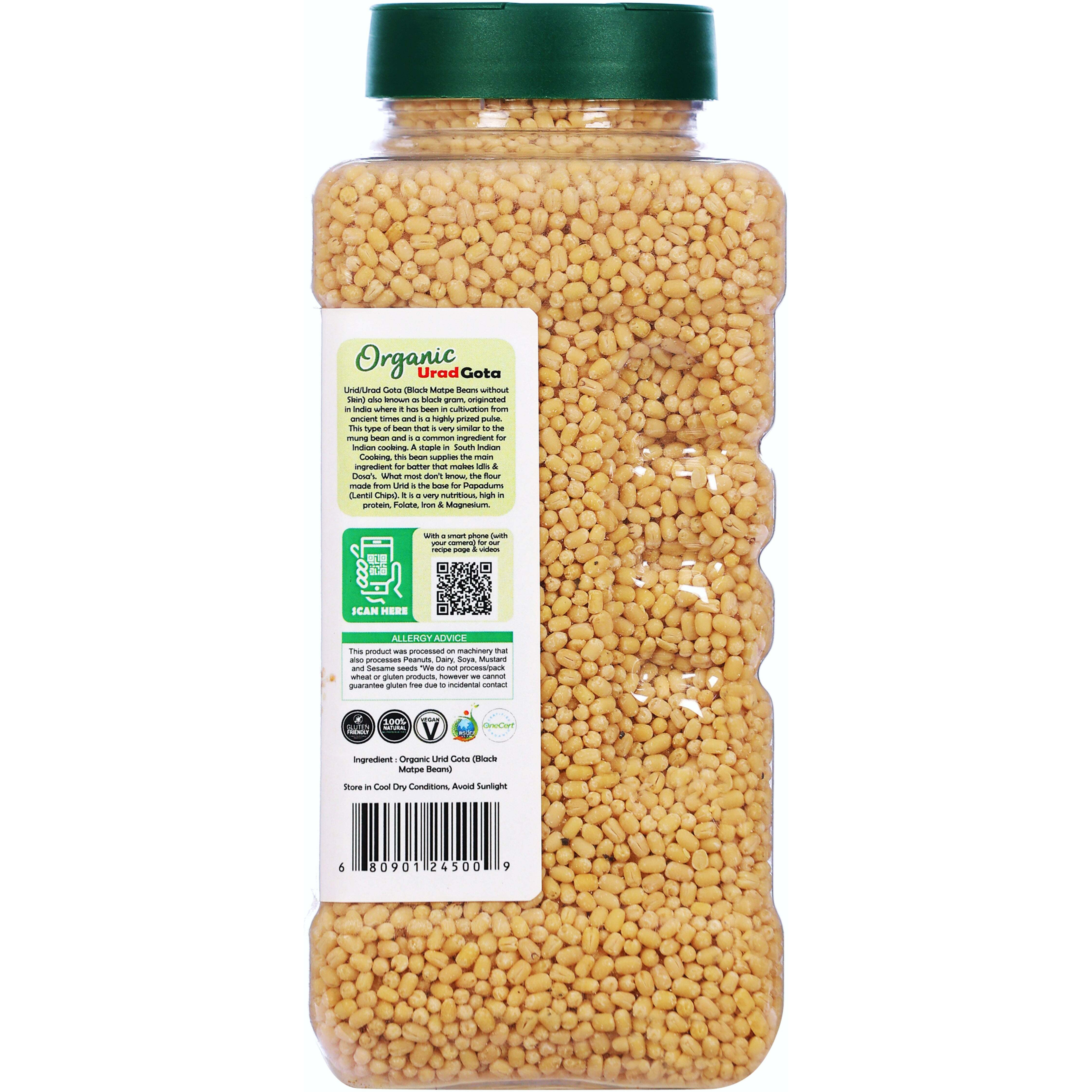 Rani Organic Urid/Urad Whole Gota (Matpe Beans Skinless) Indian Lentils 32oz (2lbs) 908g PET Jar ~ All Natural, Vegan, Gluten Friendly, NON-GMO, Indian Origin, USDA Certified Organic