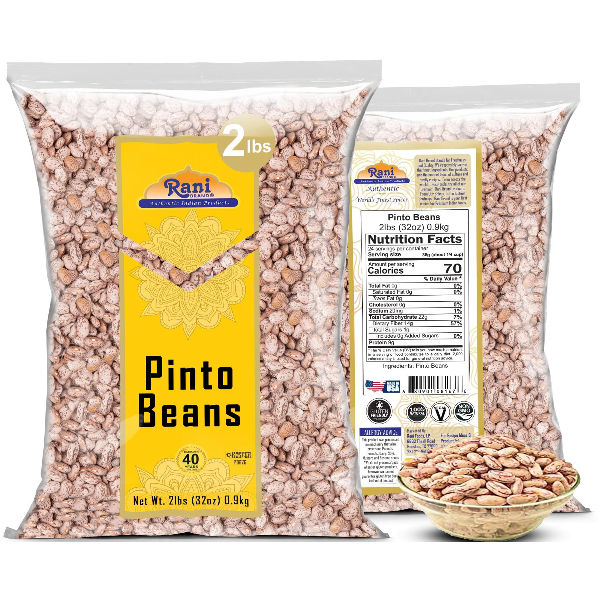 Rani Pinto Beans 32oz (2lbs) 908g ~ All Natural, Vegan, Gluten Friendly, NON-GMO, Kosher, Product of USA