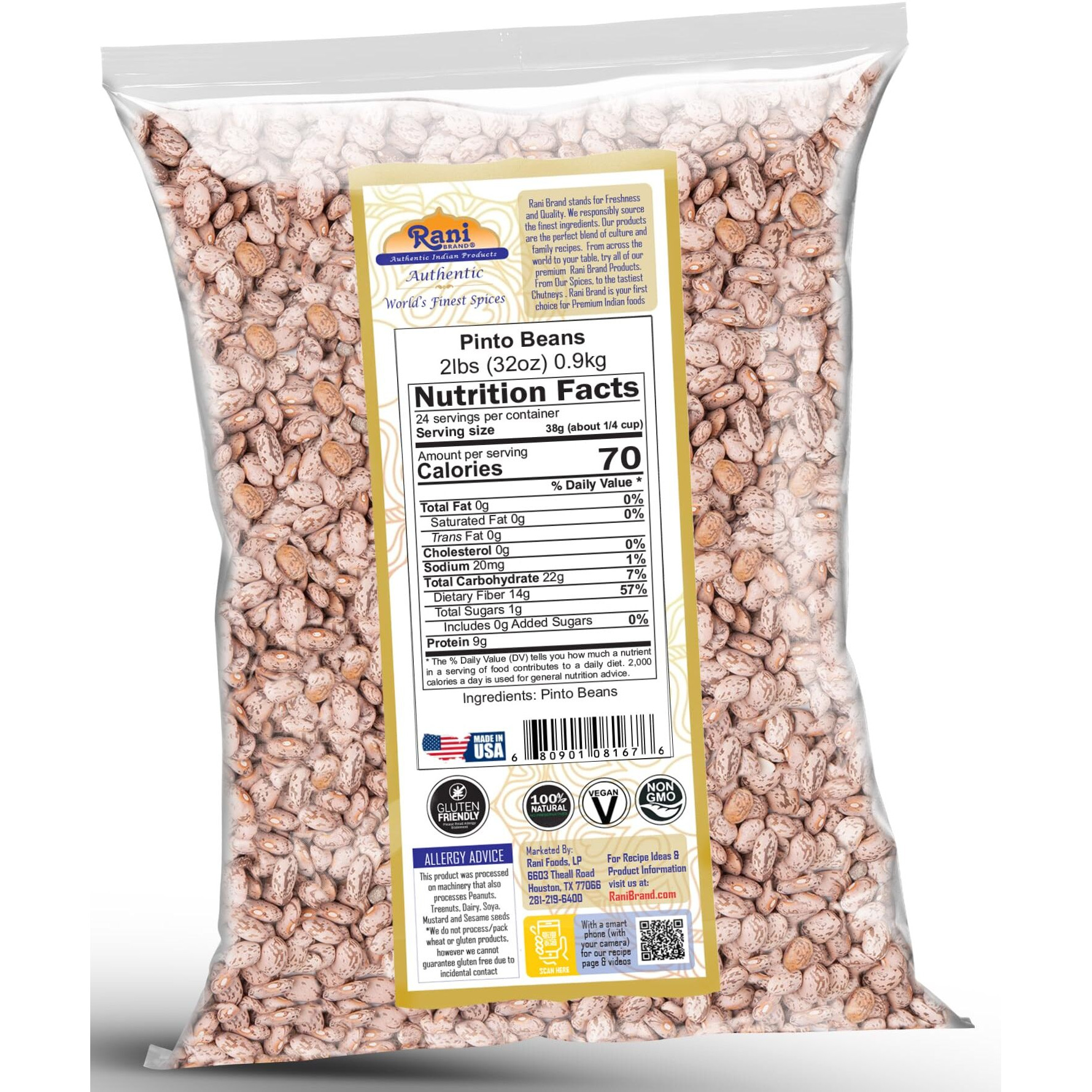 Rani Pinto Beans 32oz (2lbs) 908g ~ All Natural, Vegan, Gluten Friendly, NON-GMO, Kosher, Product of USA