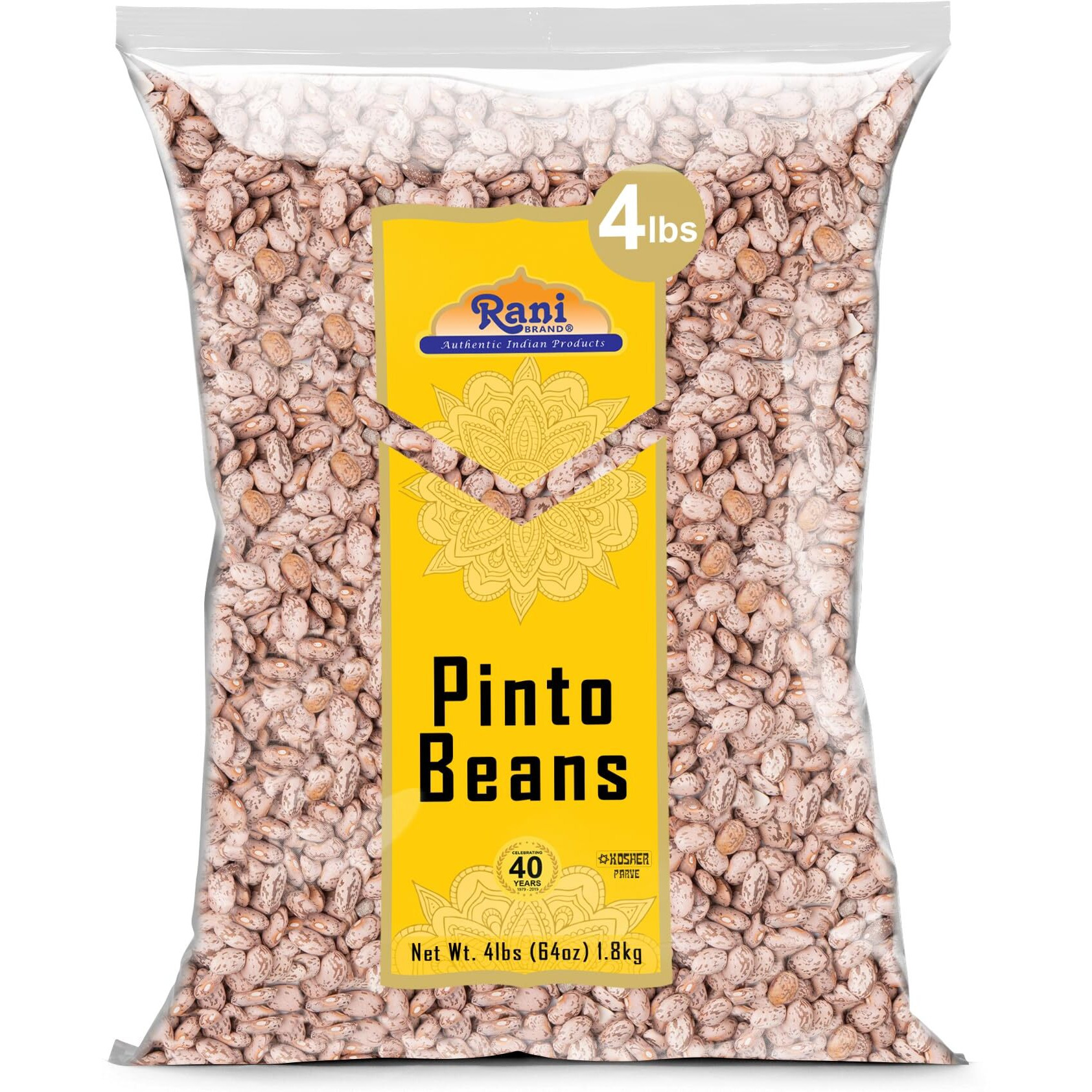 Rani Pinto Beans 64oz (4lbs) 1.81kg Bulk ~ All Natural, Vegan, Gluten Friendly, NON-GMO, Kosher, Product of USA