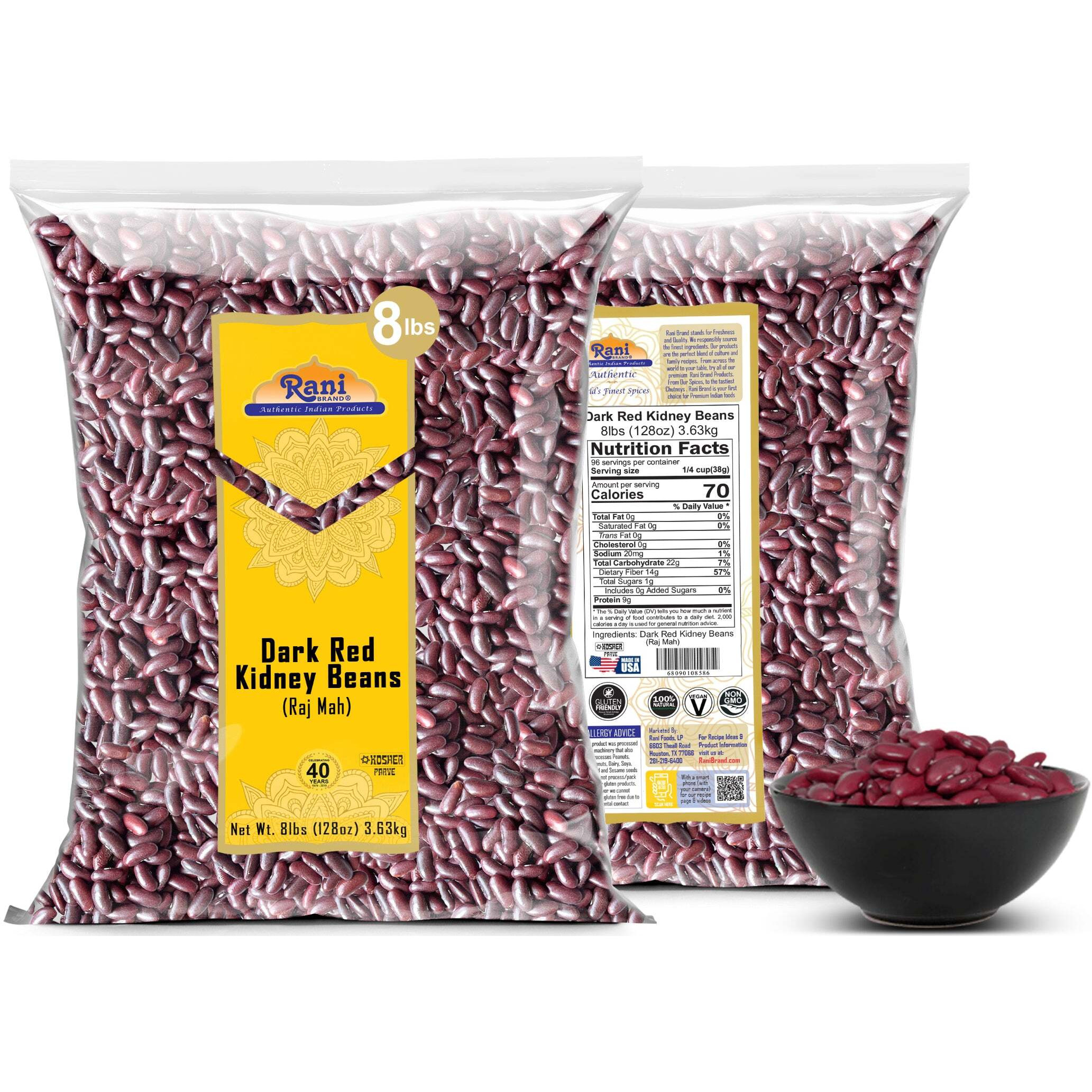 Rani Red Kidney Beans, Dark 128oz (8lbs) 3.63kg Bulk ~ All Natural, Vegan, Gluten Friendly, NON-GMO, Kosher, Raj Mah