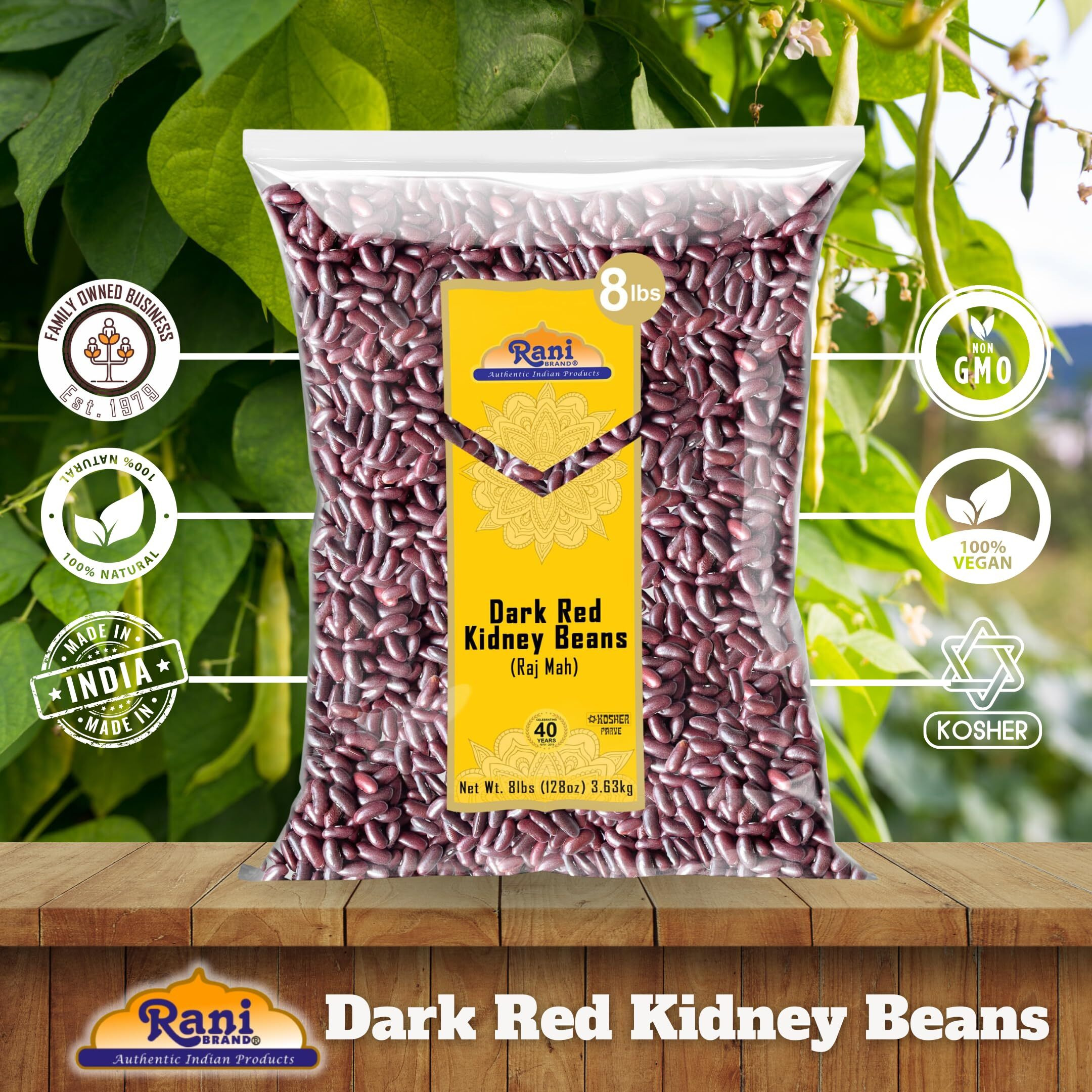 Rani Red Kidney Beans, Dark 128oz (8lbs) 3.63kg Bulk ~ All Natural, Vegan, Gluten Friendly, NON-GMO, Kosher, Raj Mah