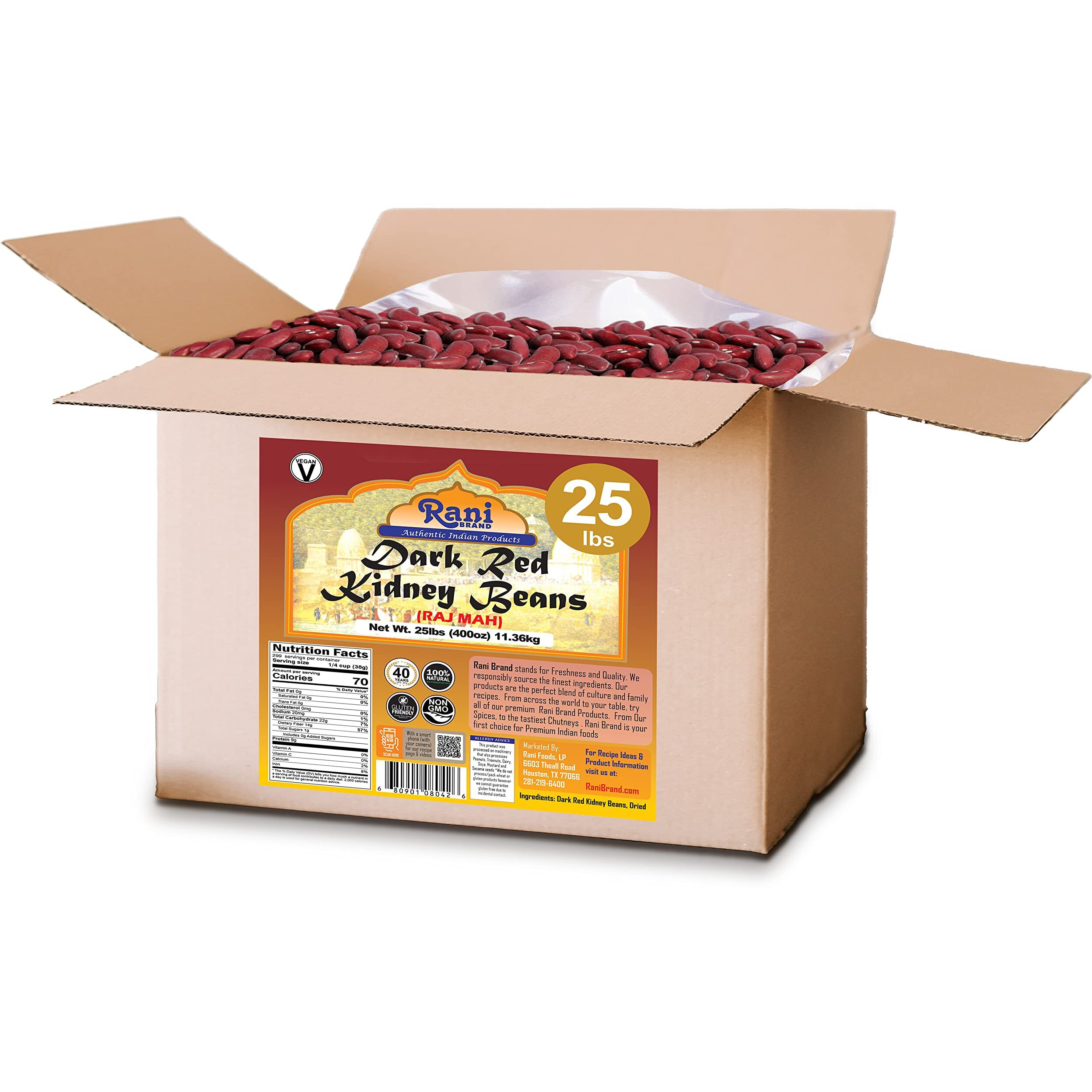 Rani Red Kidney Beans, Dark 400oz (25lbs) 11.36kg Bulk Box ~ All Natural, Vegan, Gluten Friendly, NON-GMO, Kosher, Raj Mah
