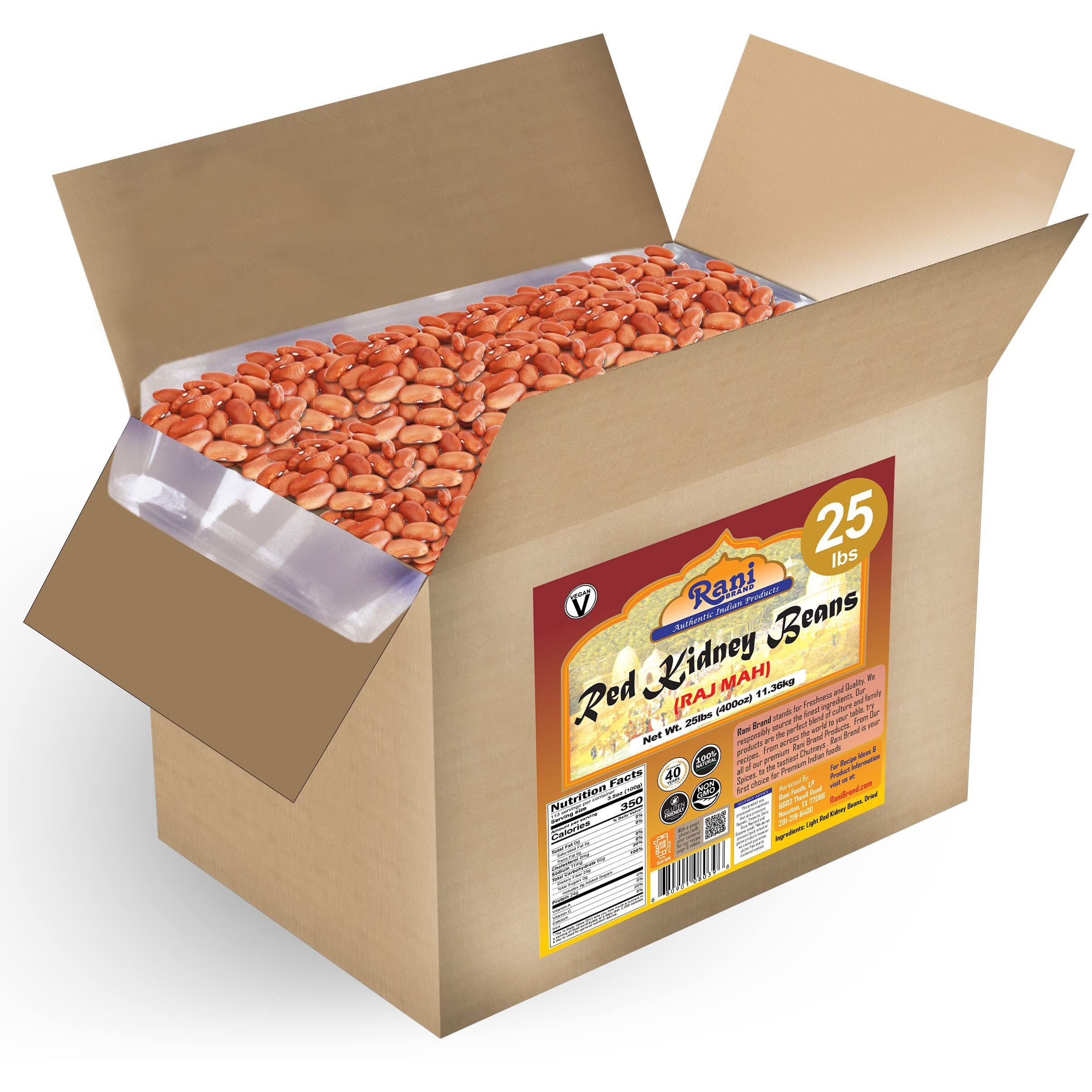 Rani Red Kidney Beans, Light 400oz (25lbs) 11.36kg Bulk Box ~ All Natural, Vegan, Gluten Friendly, NON-GMO, Kosher, Raj Mah