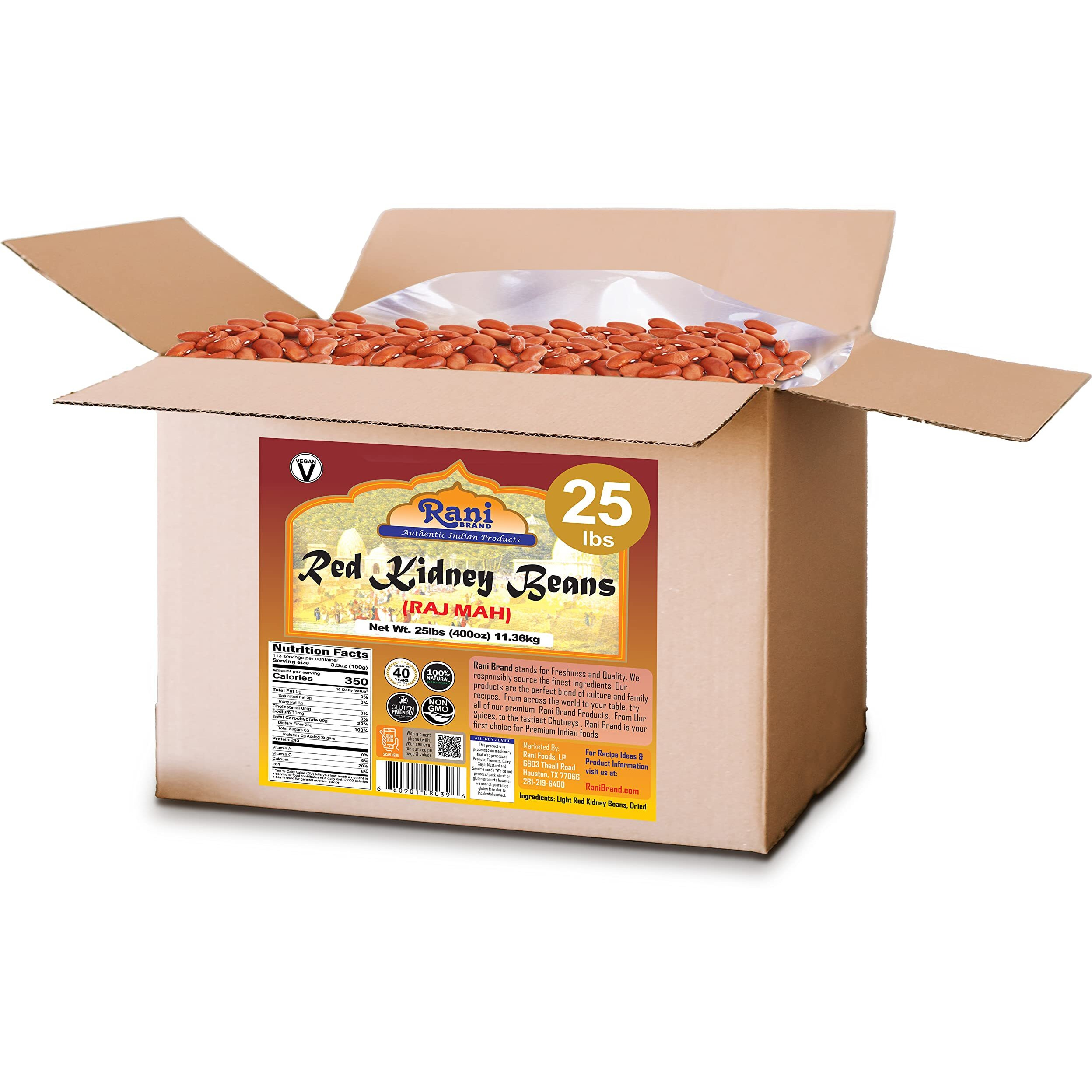 Rani Red Kidney Beans, Light 400oz (25lbs) 11.36kg Bulk Box ~ All Natural, Vegan, Gluten Friendly, NON-GMO, Kosher, Raj Mah
