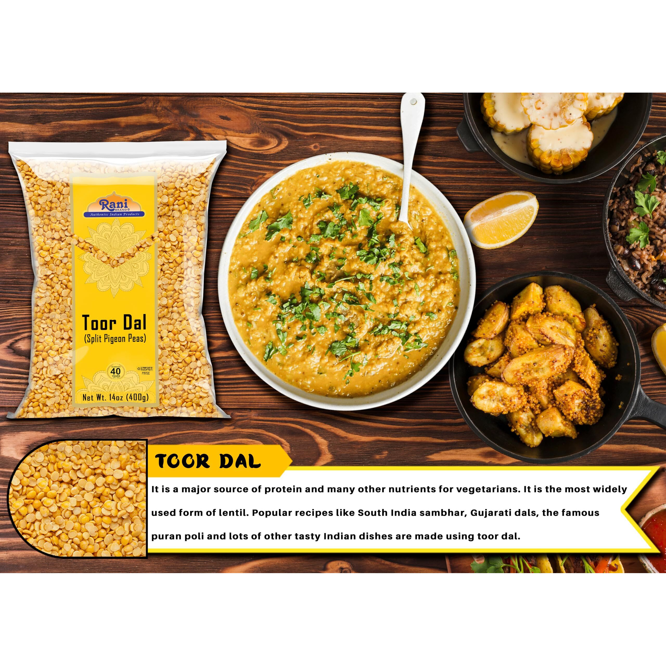 Rani Toor Dal (Split Pigeon Peas) 14oz (400g) ~ All Natural, Gluten Friendly, NON-GMO, Kosher, Vegan, Indian Origin (Size 14oz (400g))