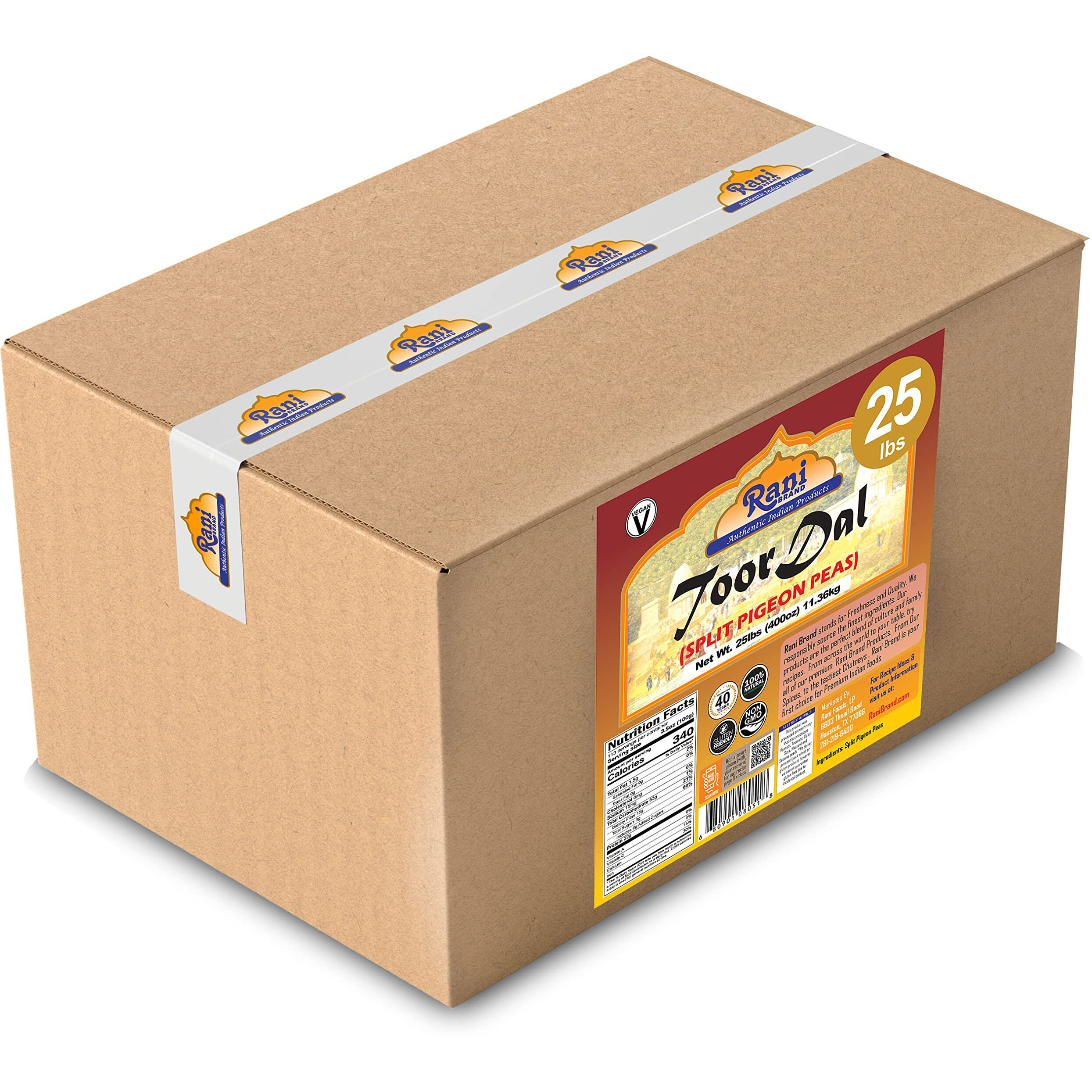 Rani Toor Dal (Split Pigeon Peas) 400oz (25lbs) 11.36kg Bulk Box ~ All Natural, Gluten Friendly, NON-GMO, Vegan, Indian Origin (Size 400oz (25lbs) 11.36kg)