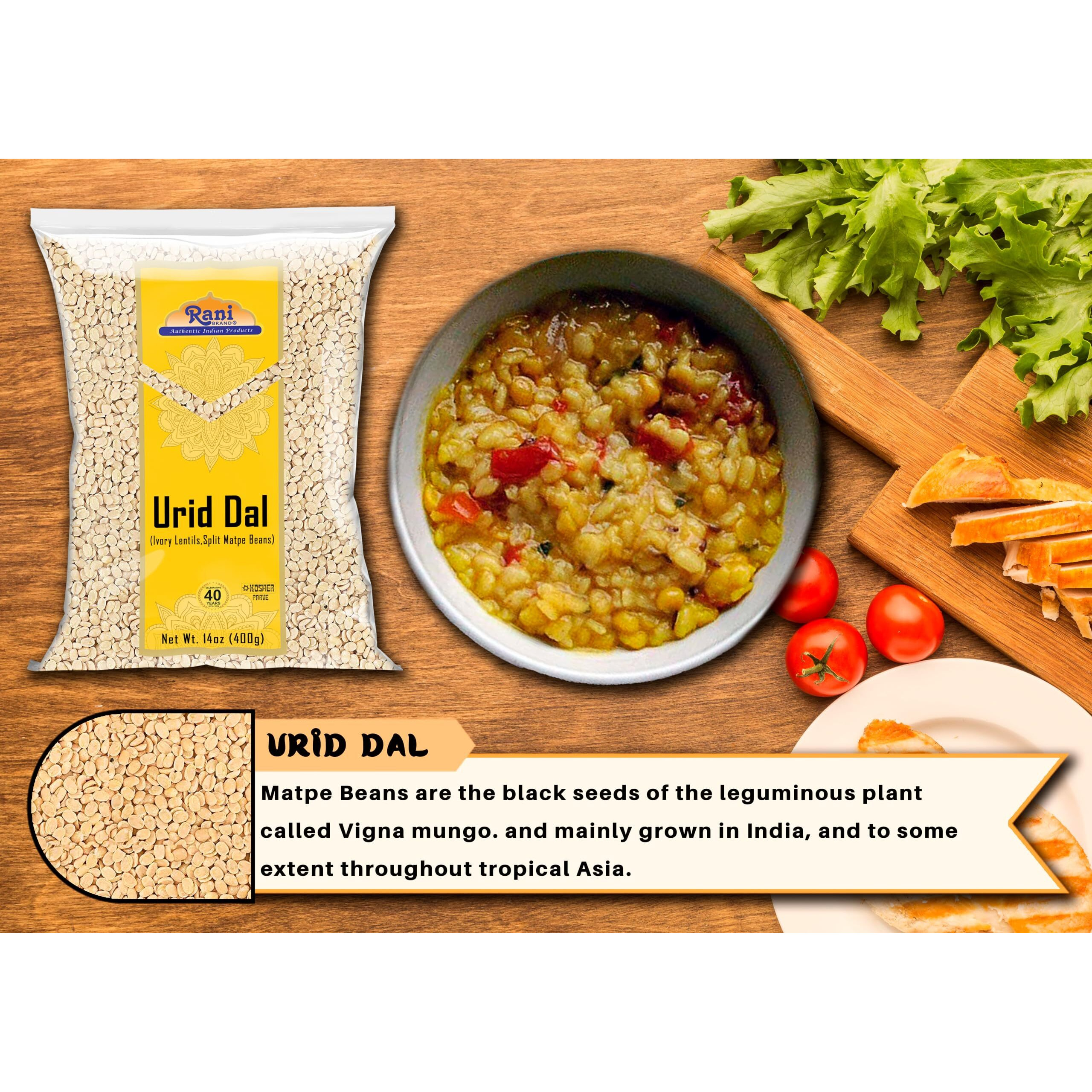 Rani Urid/Urad Dal (Split Matpe Beans Skinless) Indian Lentils 14oz (400g) ~ All Natural, Gluten Friendly, NON-GMO, Kosher, Vegan, Indian Origin (Size 14oz (400g))