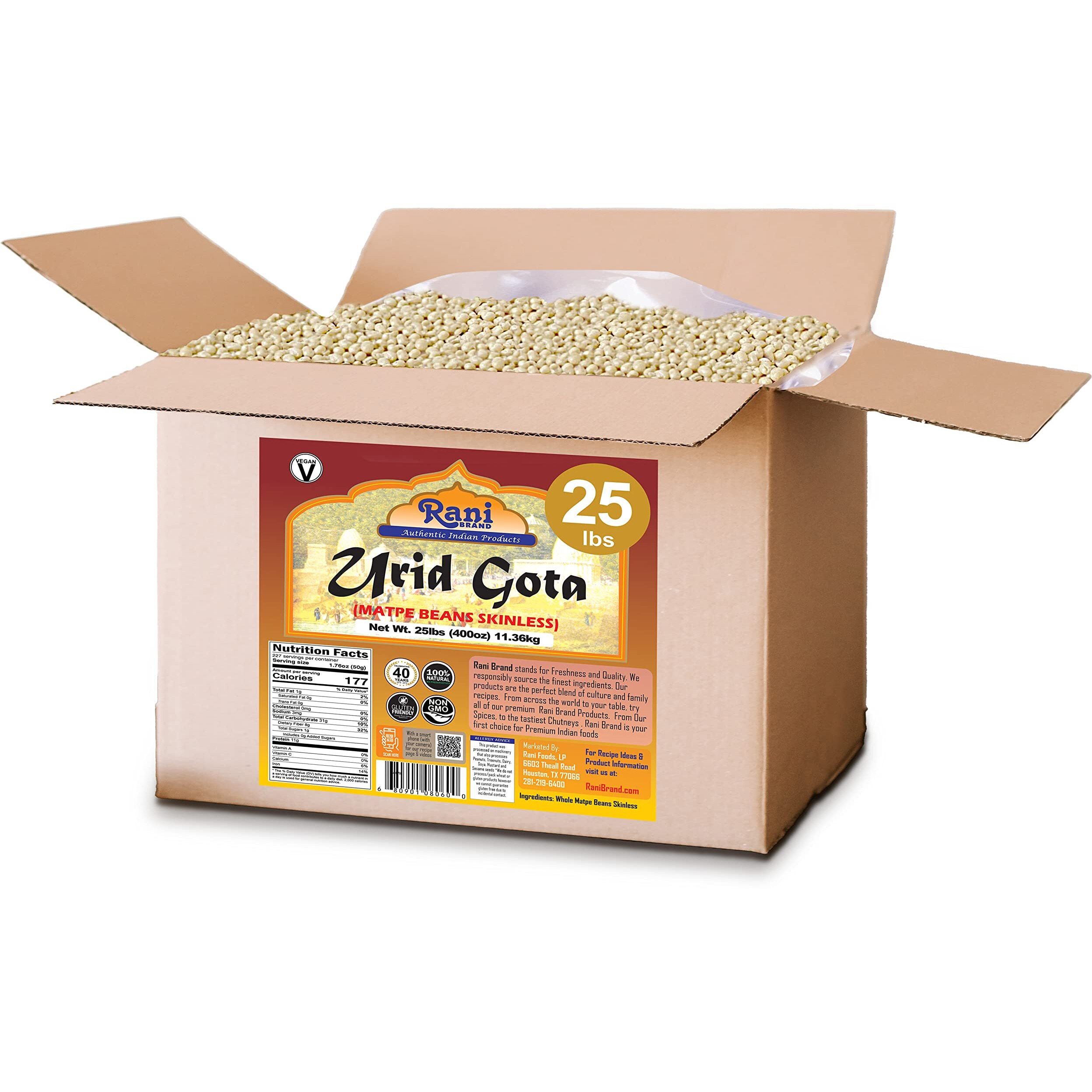 Rani Urid/Urad Gota White (Matpe Beans Skinless) Indian Lentils 400oz (25lbs) 11.36kg Bulk Box ~ All Natural, Gluten Friendly, Non-GMO, Kosher, Vegan, Indian Origin (Size 400oz (25lbs) 11.36kg)