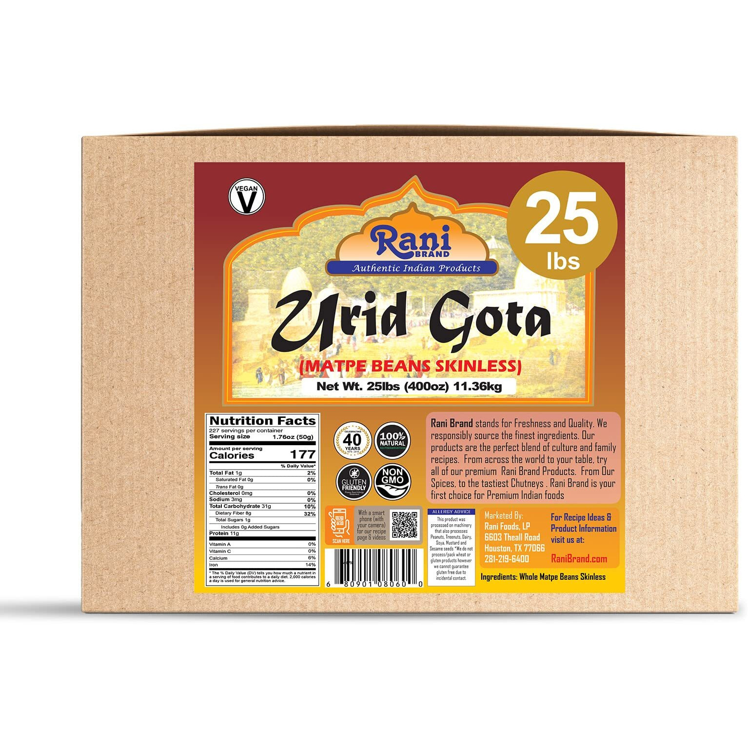 Rani Urid/Urad Gota White (Matpe Beans Skinless) Indian Lentils 400oz (25lbs) 11.36kg Bulk Box ~ All Natural, Gluten Friendly, Non-GMO, Kosher, Vegan, Indian Origin (Size 400oz (25lbs) 11.36kg)