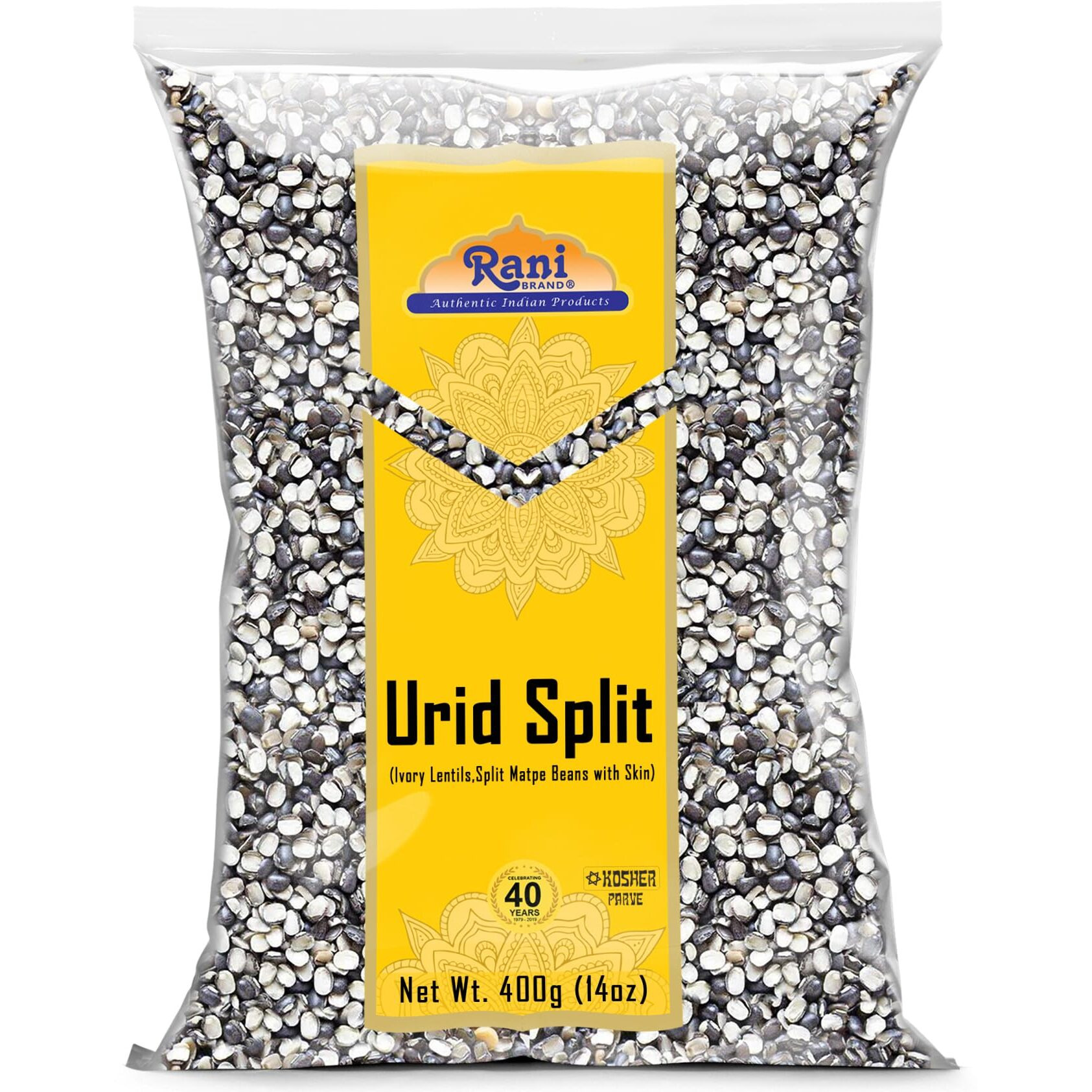 Rani Urid/Urad Split Chilka (Split Matpe Beans with Skin) Indian Lentils 14oz (400g) ~ All Natural, Gluten Friendly, Non-GMO, Kosher, Vegan, Indian Origin (Size 14oz (400g))