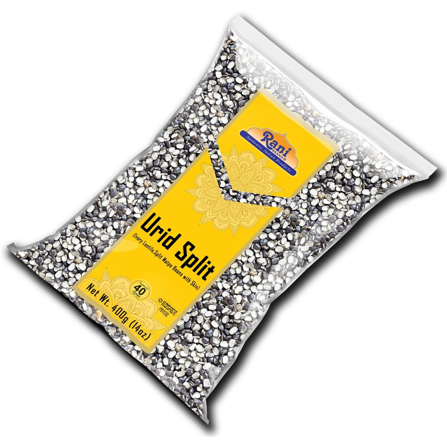 Rani Urid/Urad Split Chilka (Split Matpe Beans with Skin) Indian Lentils 14oz (400g) ~ All Natural, Gluten Friendly, Non-GMO, Kosher, Vegan, Indian Origin (Size 14oz (400g))